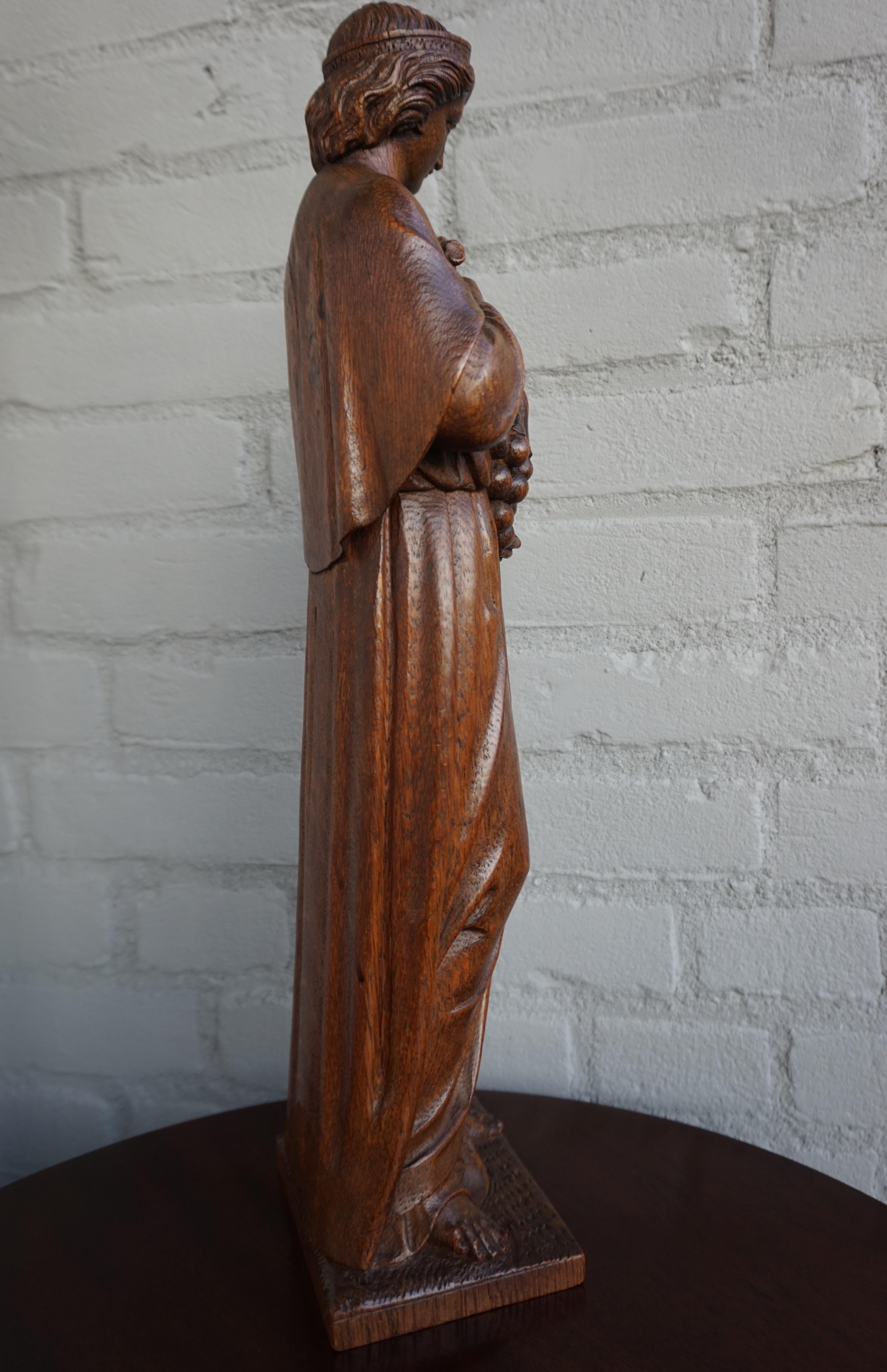 Antique Hand Carved Oakwood Church Sculpture of a Saint Holding a Grape Bunch In Good Condition In Lisse, NL
