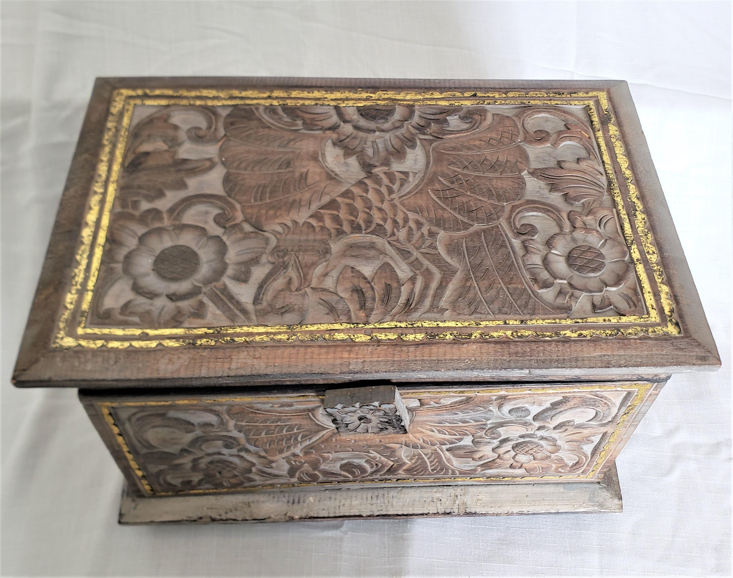 Antique Hand-Carved & Painted Bohemian Styled Wooden Jewelry or Decorative Box In Good Condition For Sale In Hamilton, Ontario