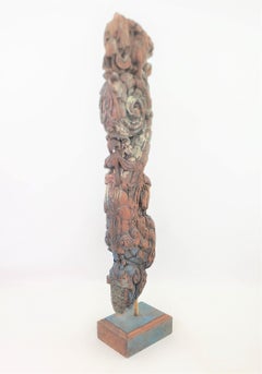 Antique Hand-Carved & Painted Wooden Mounted Architectural or Nautical Fragment