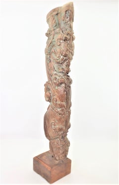 Antikes handgeschnitztes und bemaltes architektonisches oder nautisches Fragment aus Holz