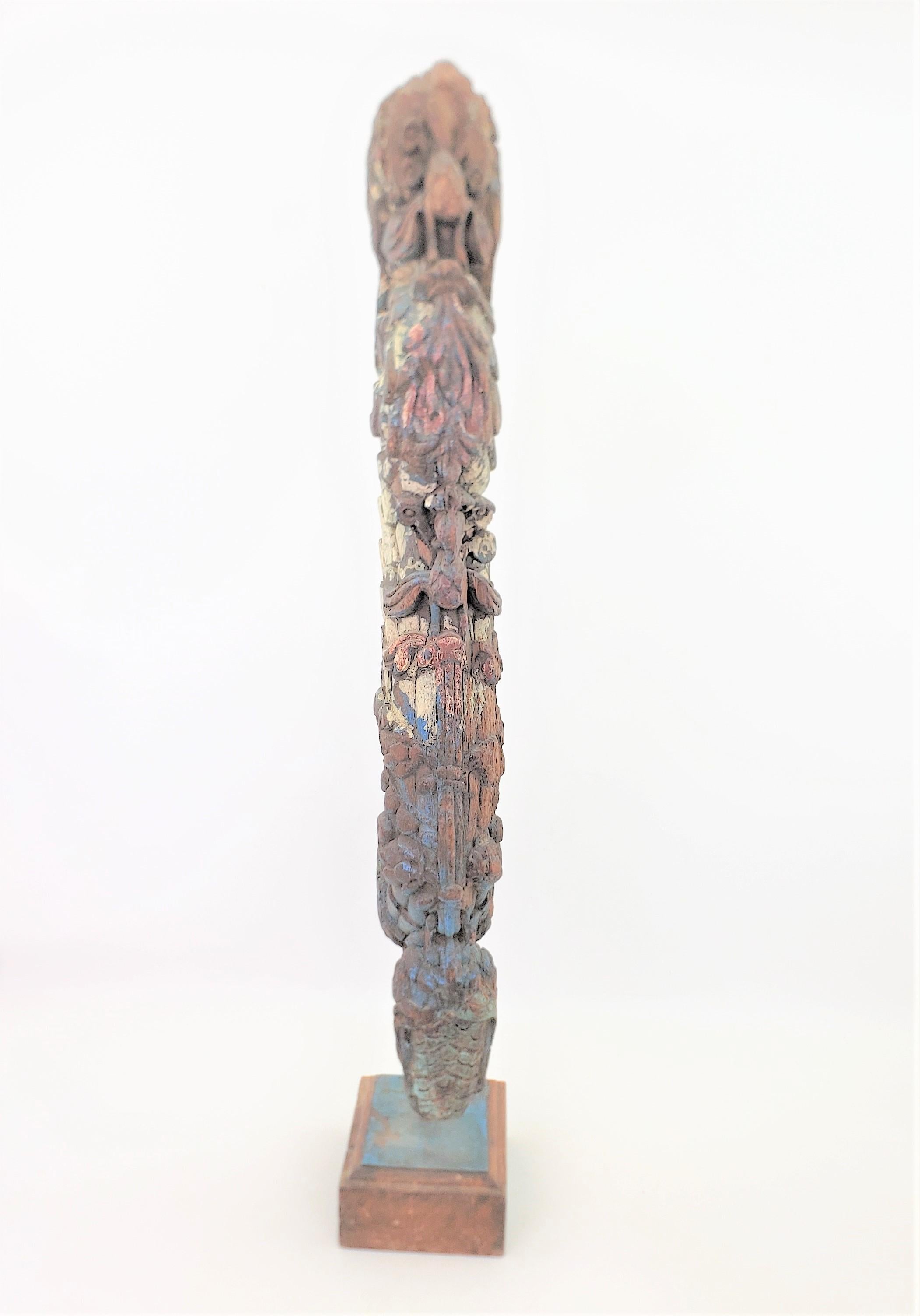 Baroque Antique Hand-Carved & Painted Wooden Mounted Architectural or Nautical Fragment For Sale