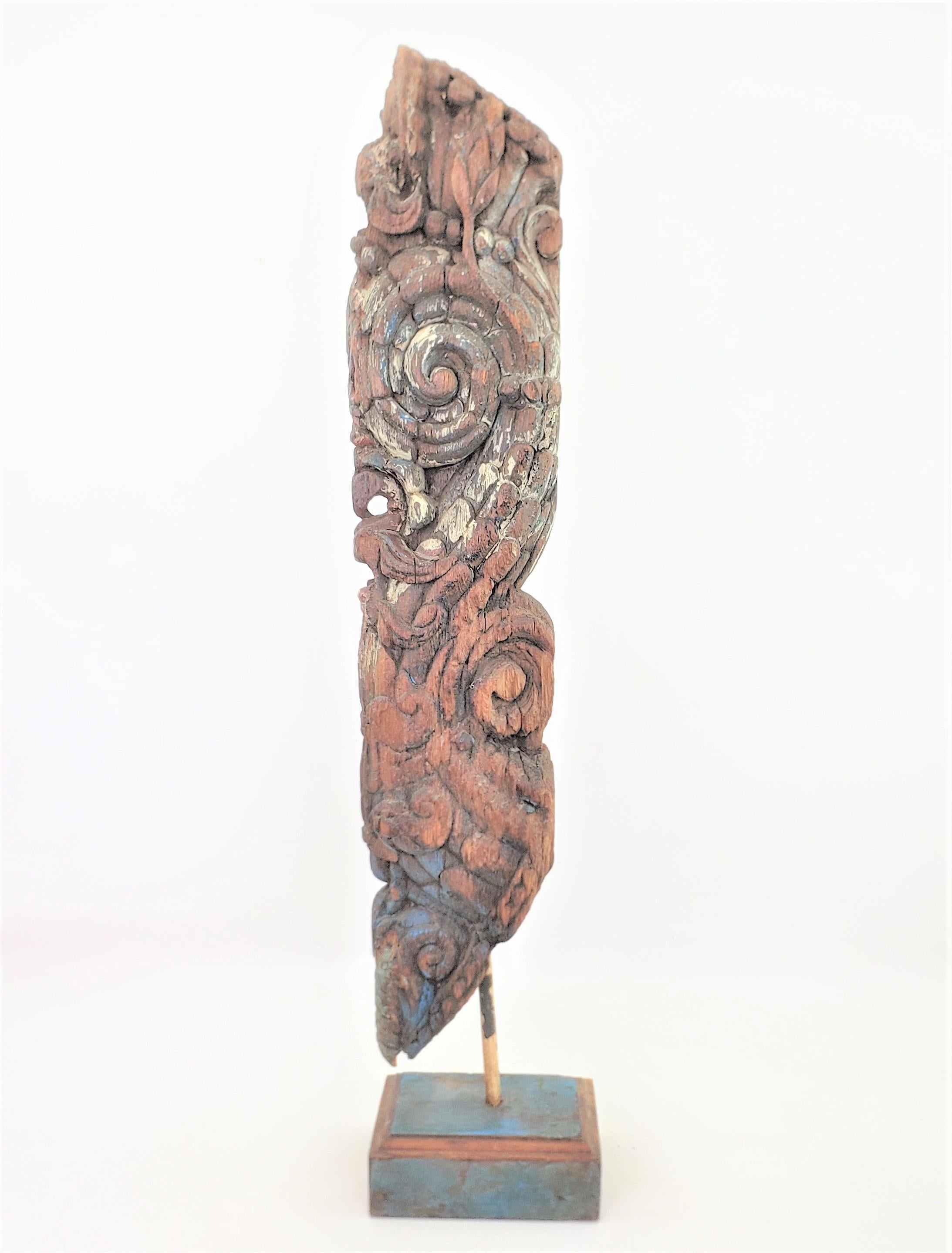 Unknown Antique Hand-Carved & Painted Wooden Mounted Architectural or Nautical Fragment For Sale