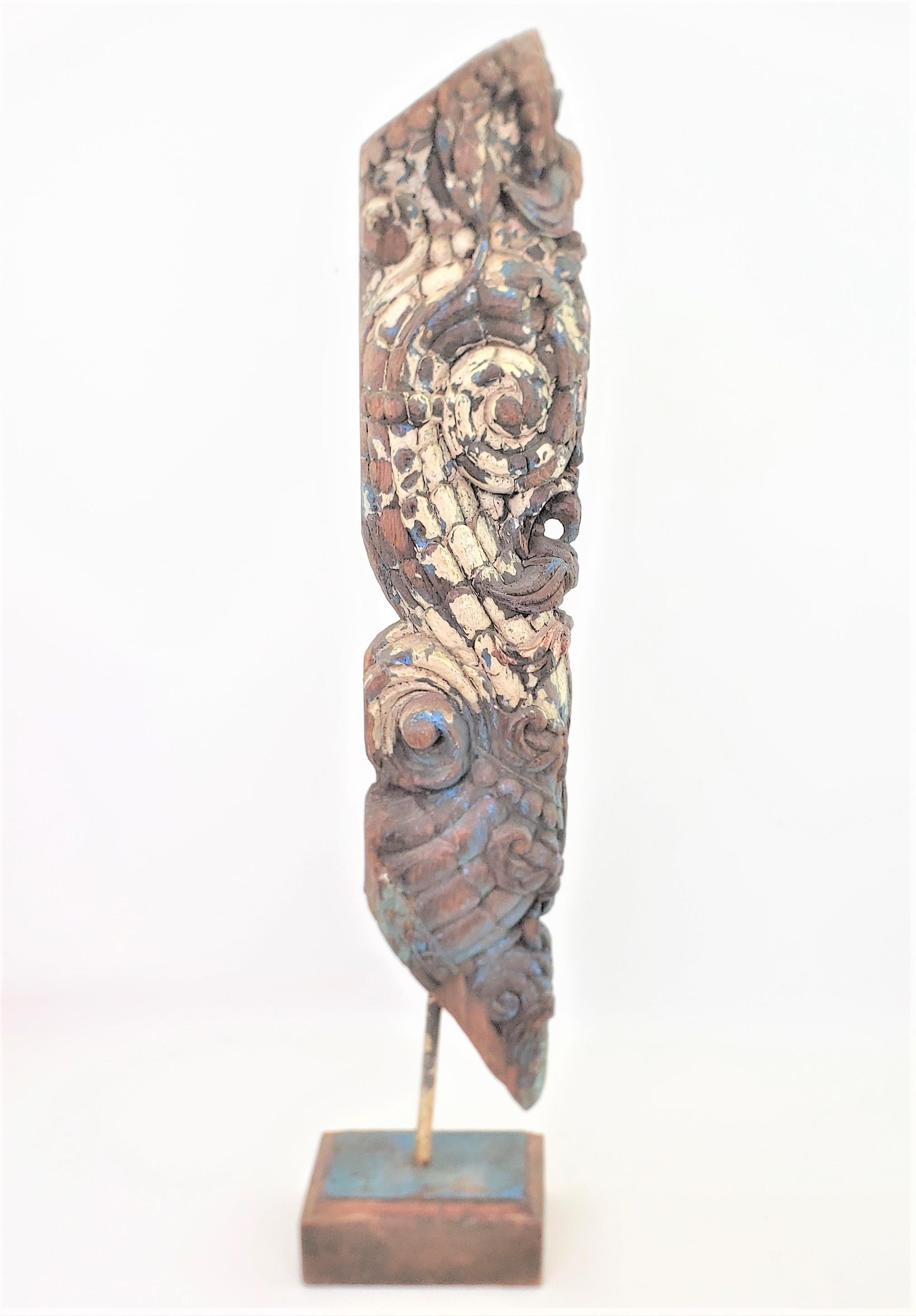 17th Century Antique Hand-Carved & Painted Wooden Mounted Architectural or Nautical Fragment For Sale
