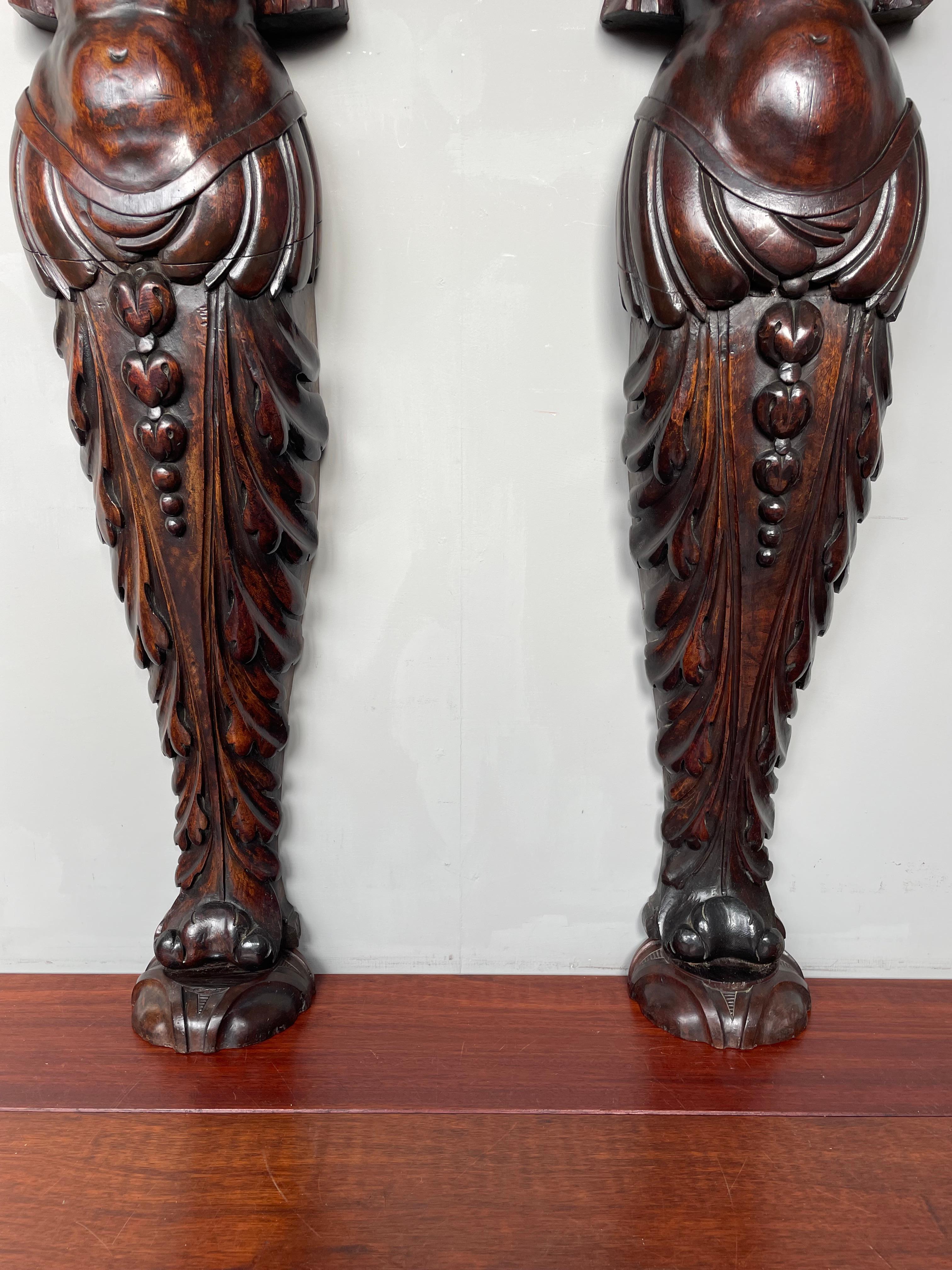 Antique Hand Carved Pair of Nutwood Egyptian Male & Female Priest Sculptures For Sale 7