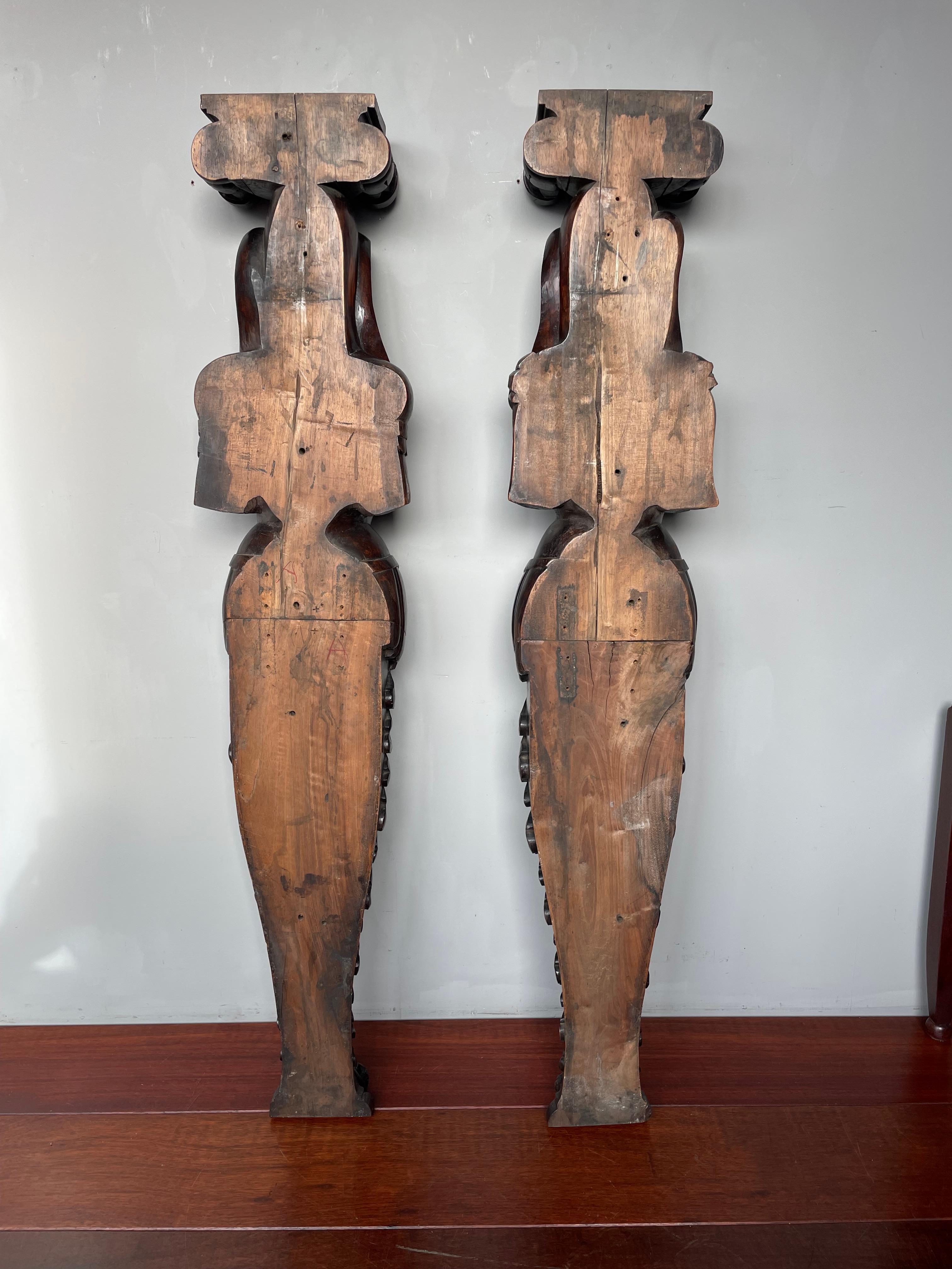 Antique Hand Carved Pair of Nutwood Egyptian Male & Female Priest Sculptures For Sale 10