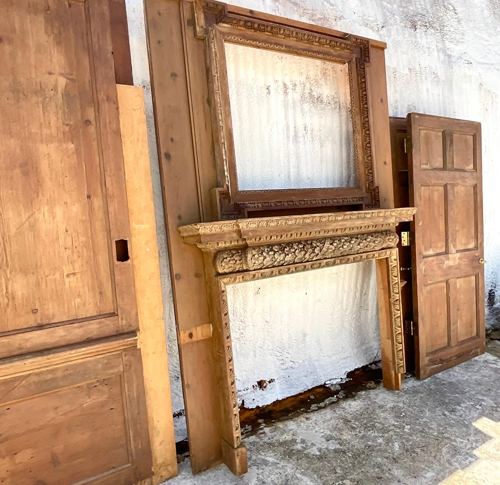 Antique Hand Carved Paneling and Mantel from Pulitzer Family House In Good Condition For Sale In west palm beach, FL