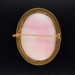 Antique Hand Carved Pink Coral Cameo Gold Brooch Pin Estate Fine Jewelry