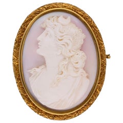 Antike Hand geschnitzt rosa Koralle Cameo Gold Brosche Pin Estate Fine Jewelry