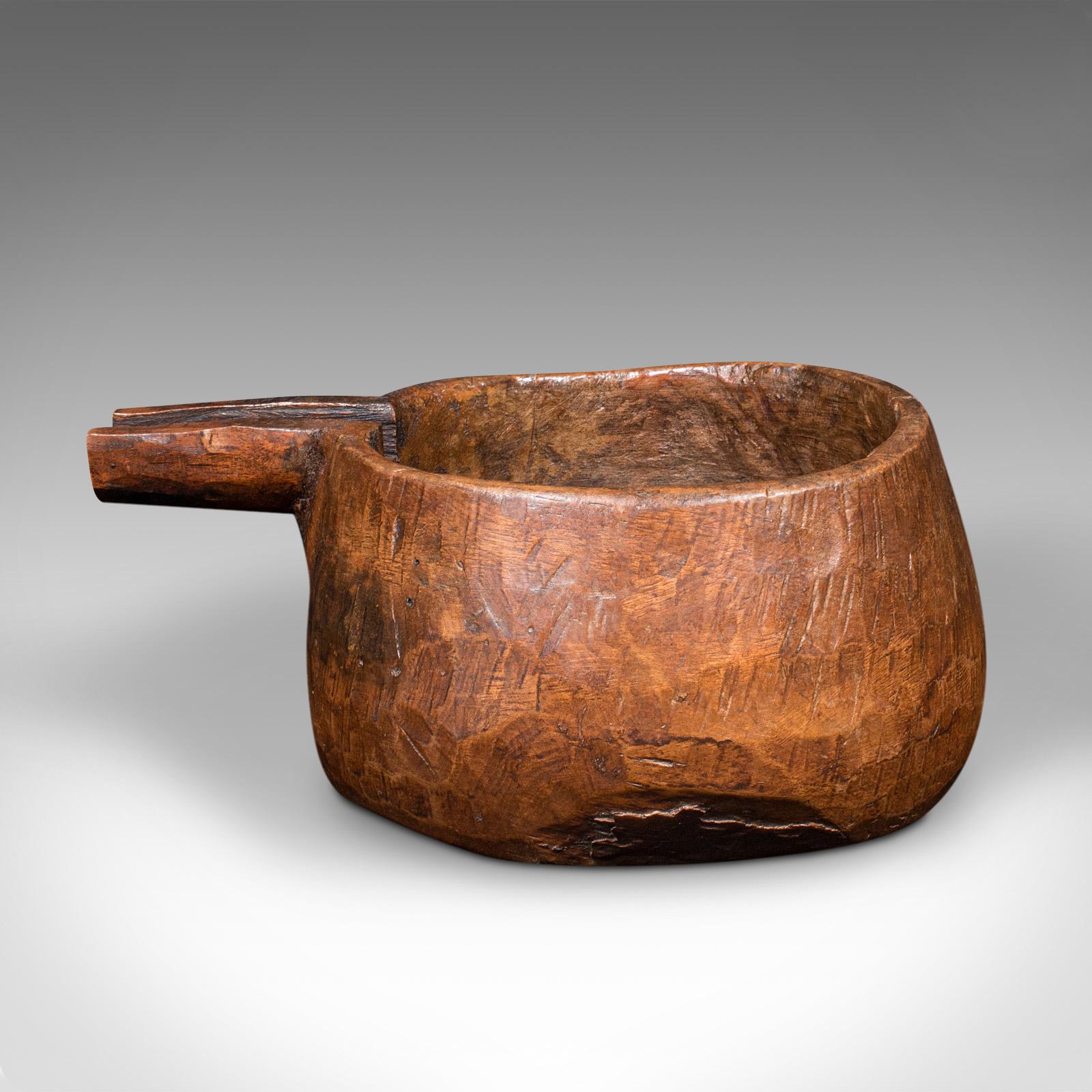 Tribal Antique Hand Carved Pouring Dish, Indian, Hardwood, Serving Pot, Victorian, 1850 For Sale