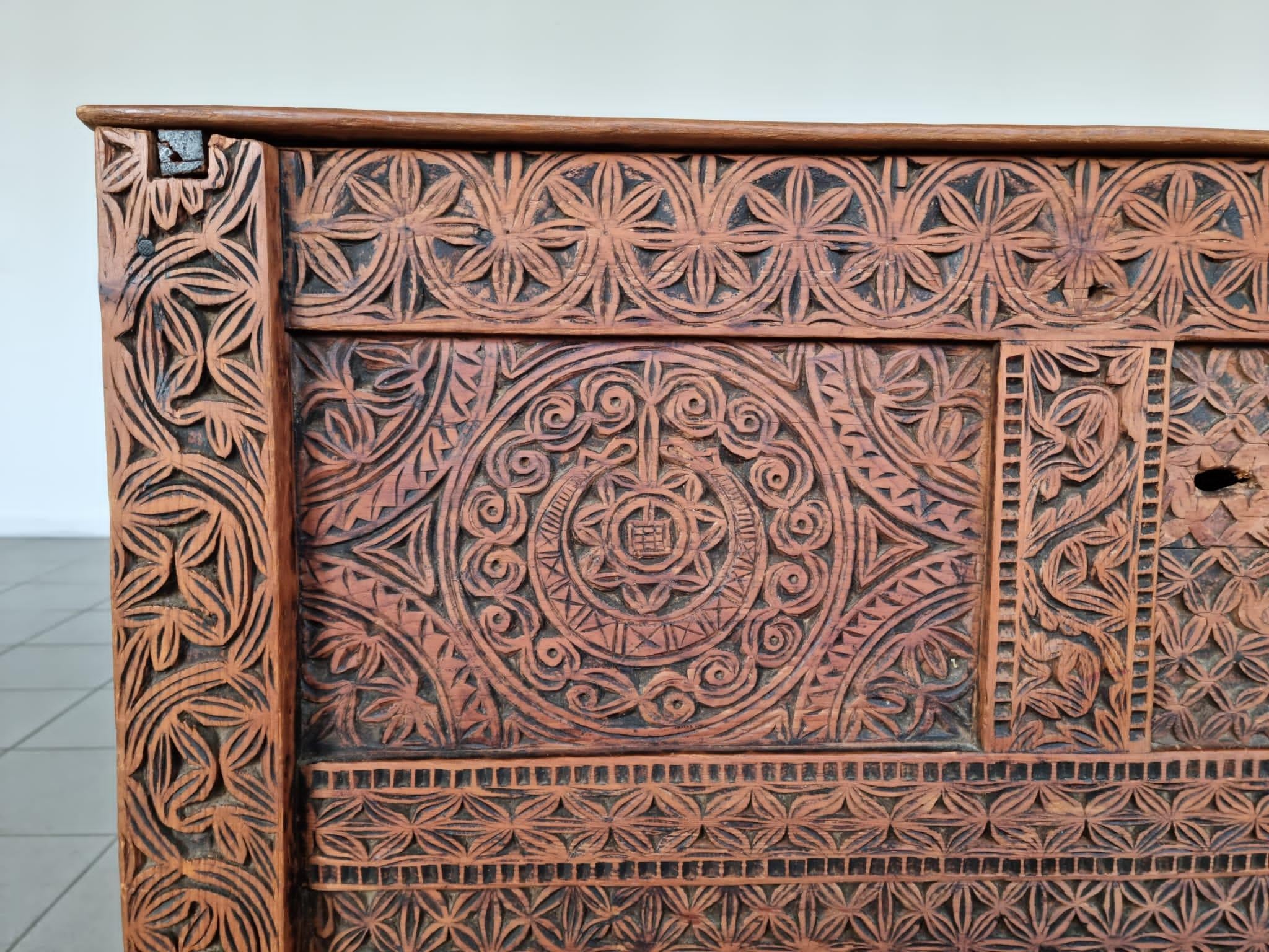 Rustic Antique Hand Carved Rajastan Storage Trunk Side Cabinet
