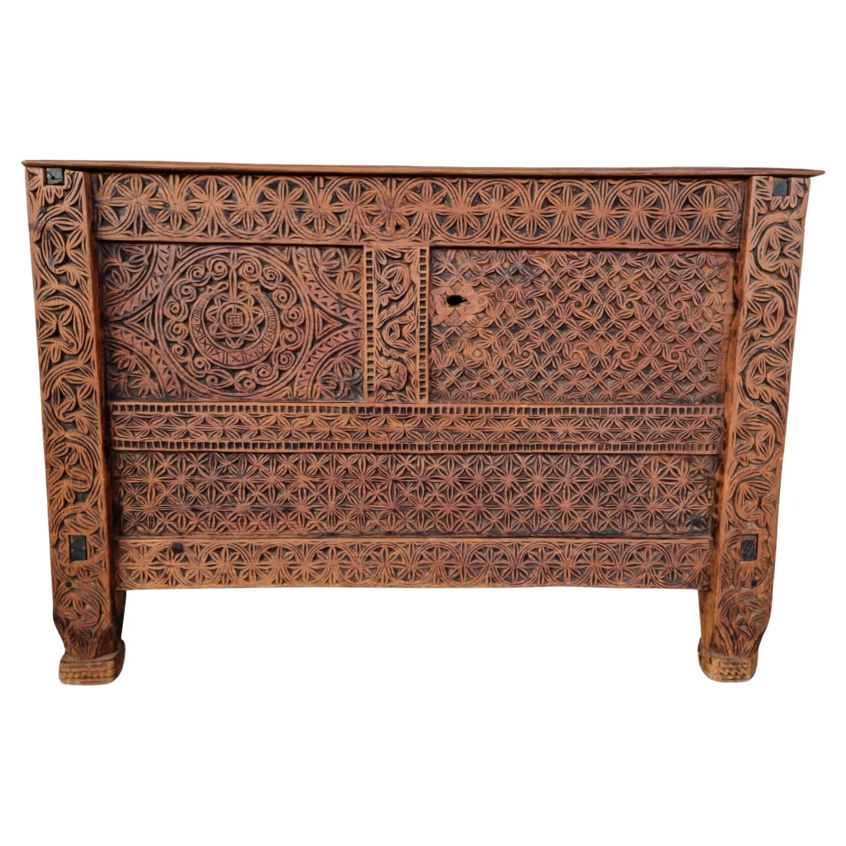 Antique Hand Carved Rajastan Storage Trunk Side Cabinet