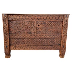 Antique Hand Carved Rajastan Storage Trunk Side Cabinet