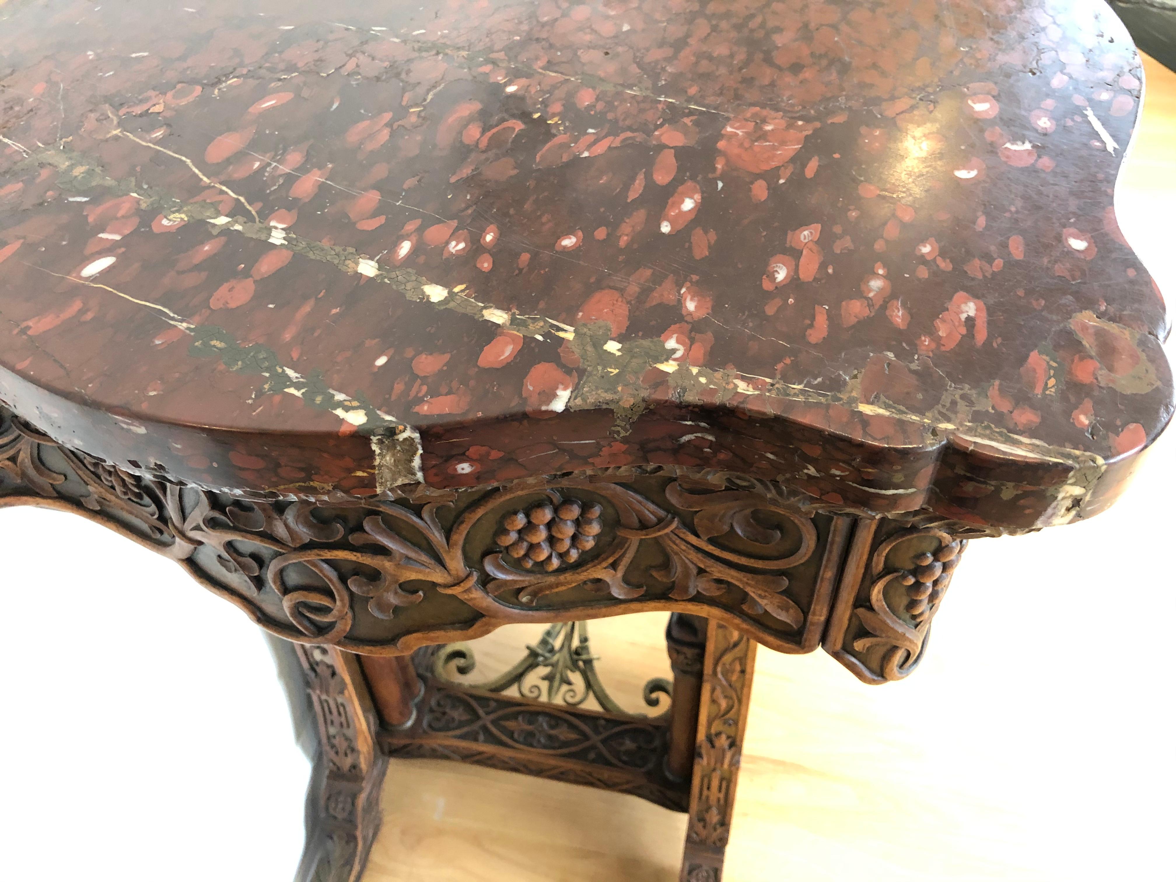 Bronze Carved and Gilt Iron Red Marble Top Console Table For Sale