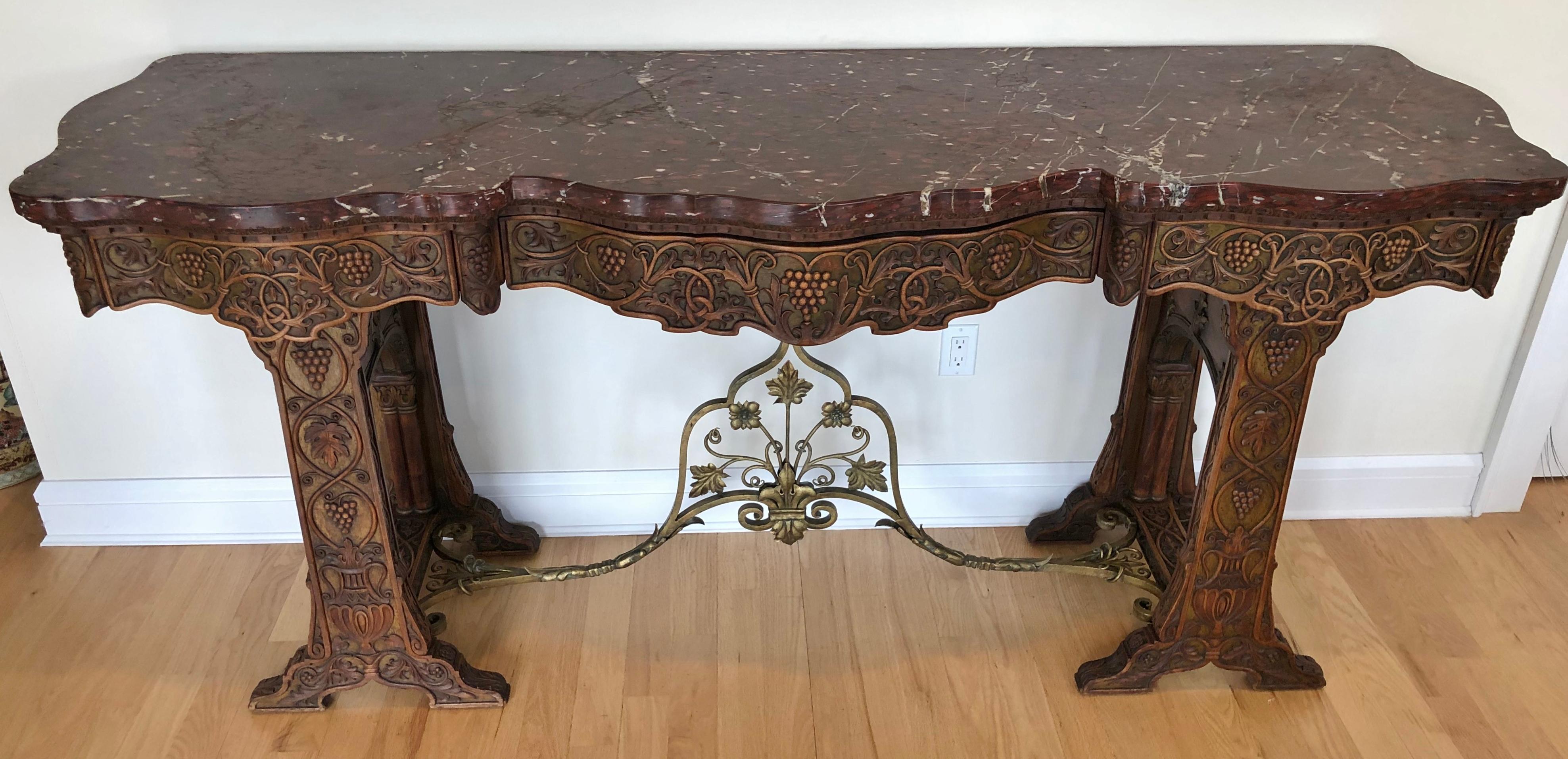 red marble console table