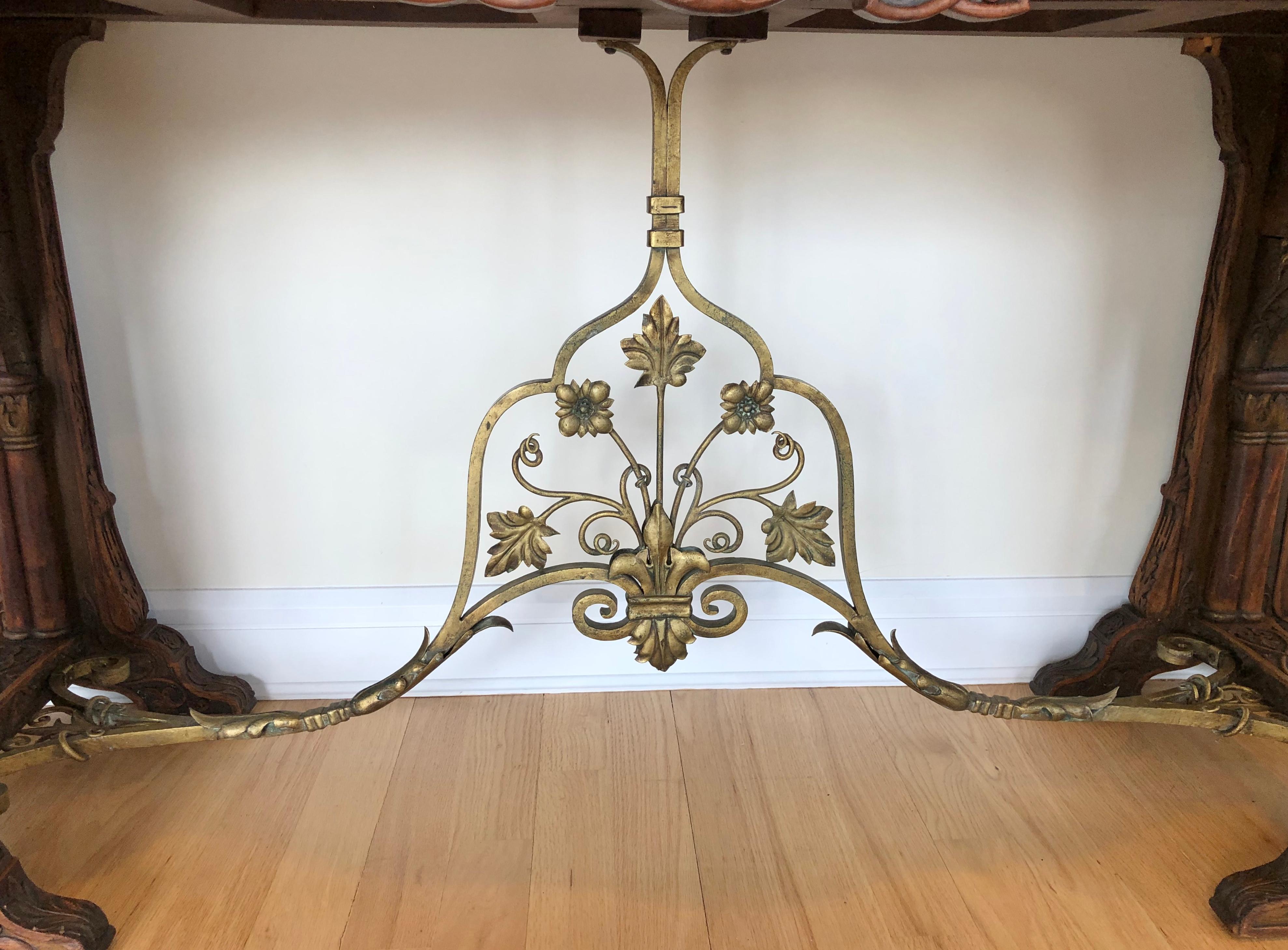 Baroque Revival Carved and Gilt Iron Red Marble Top Console Table For Sale
