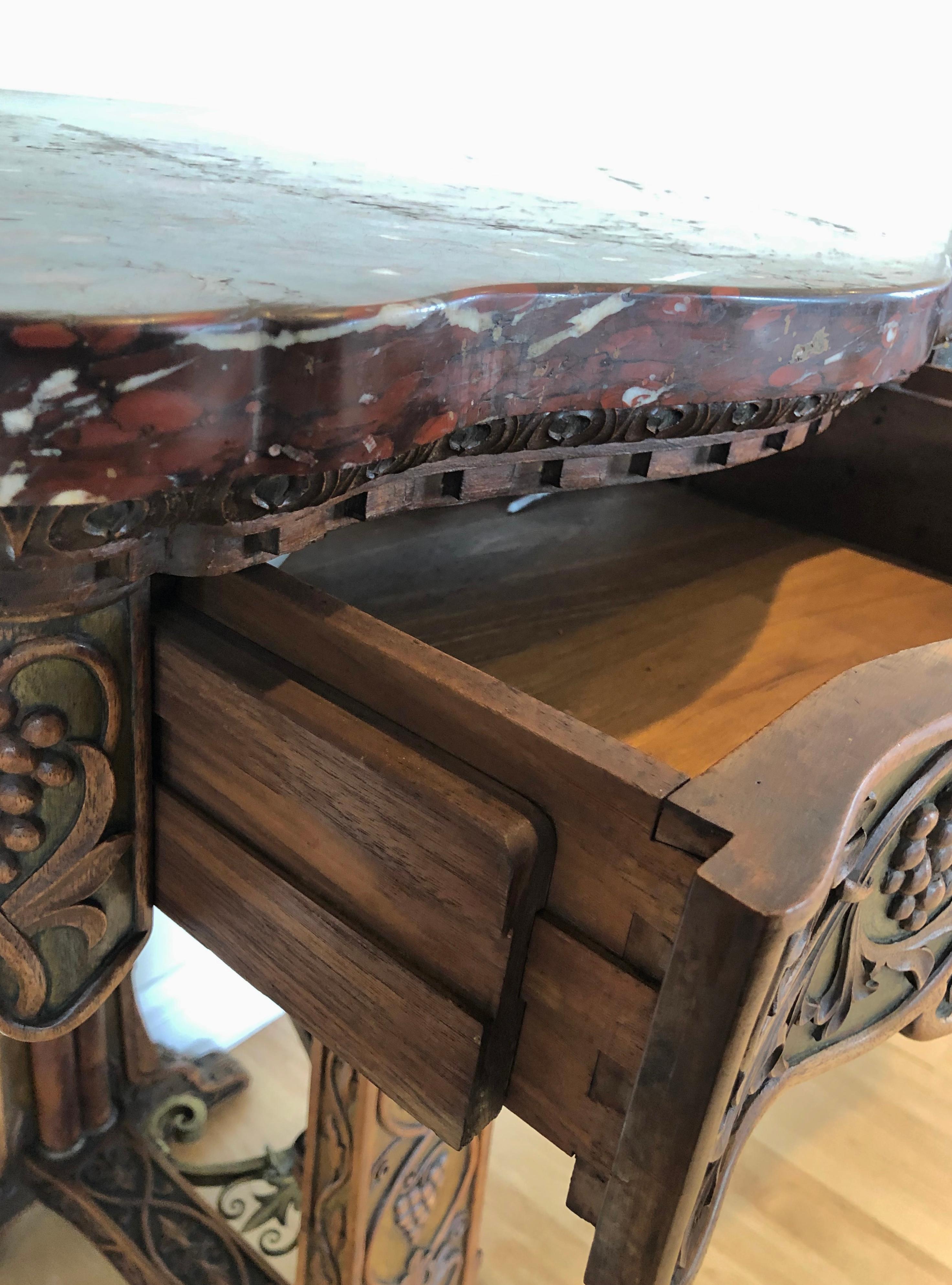 American Carved and Gilt Iron Red Marble Top Console Table For Sale