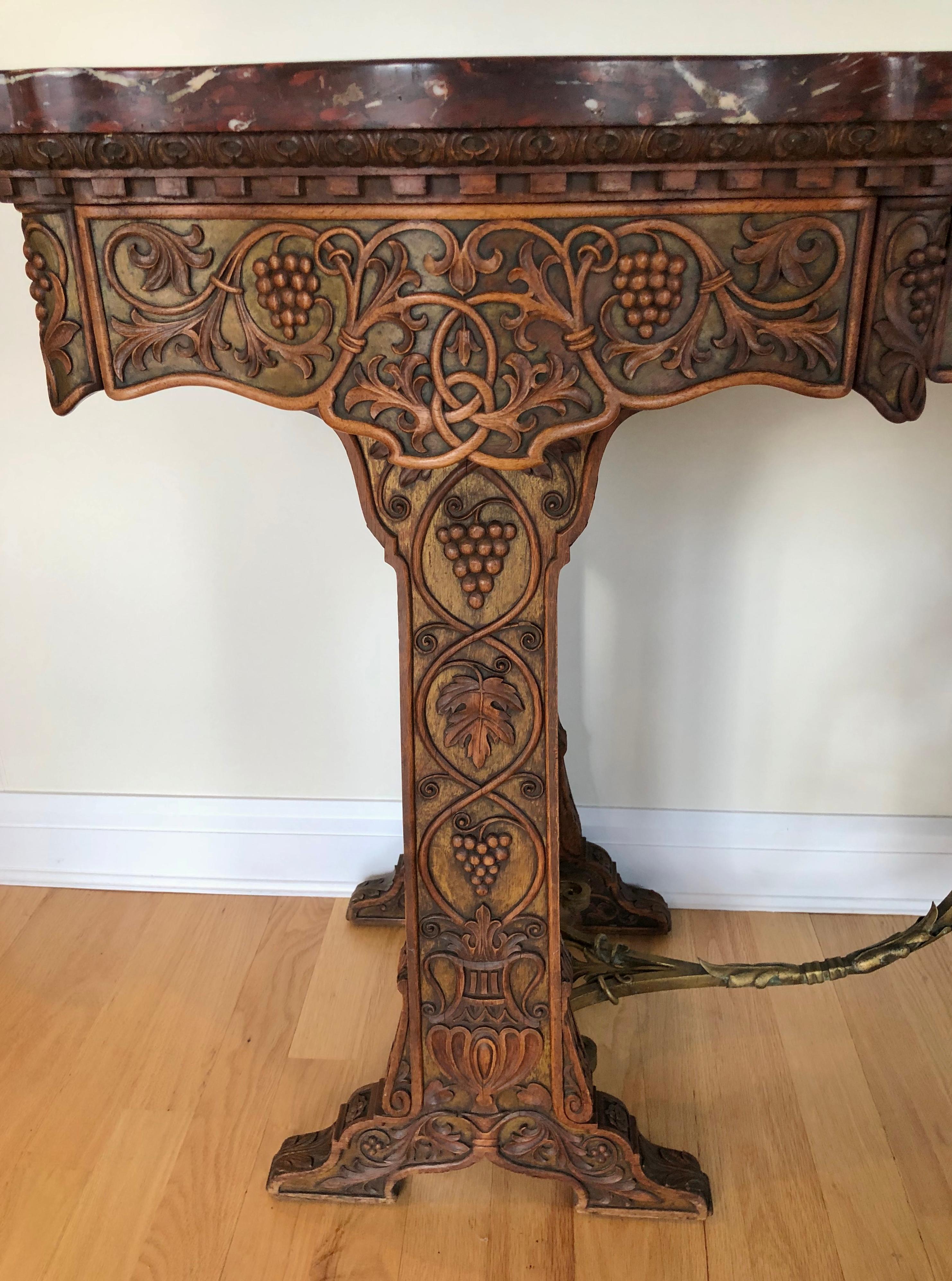 Mid-19th Century Carved and Gilt Iron Red Marble Top Console Table For Sale