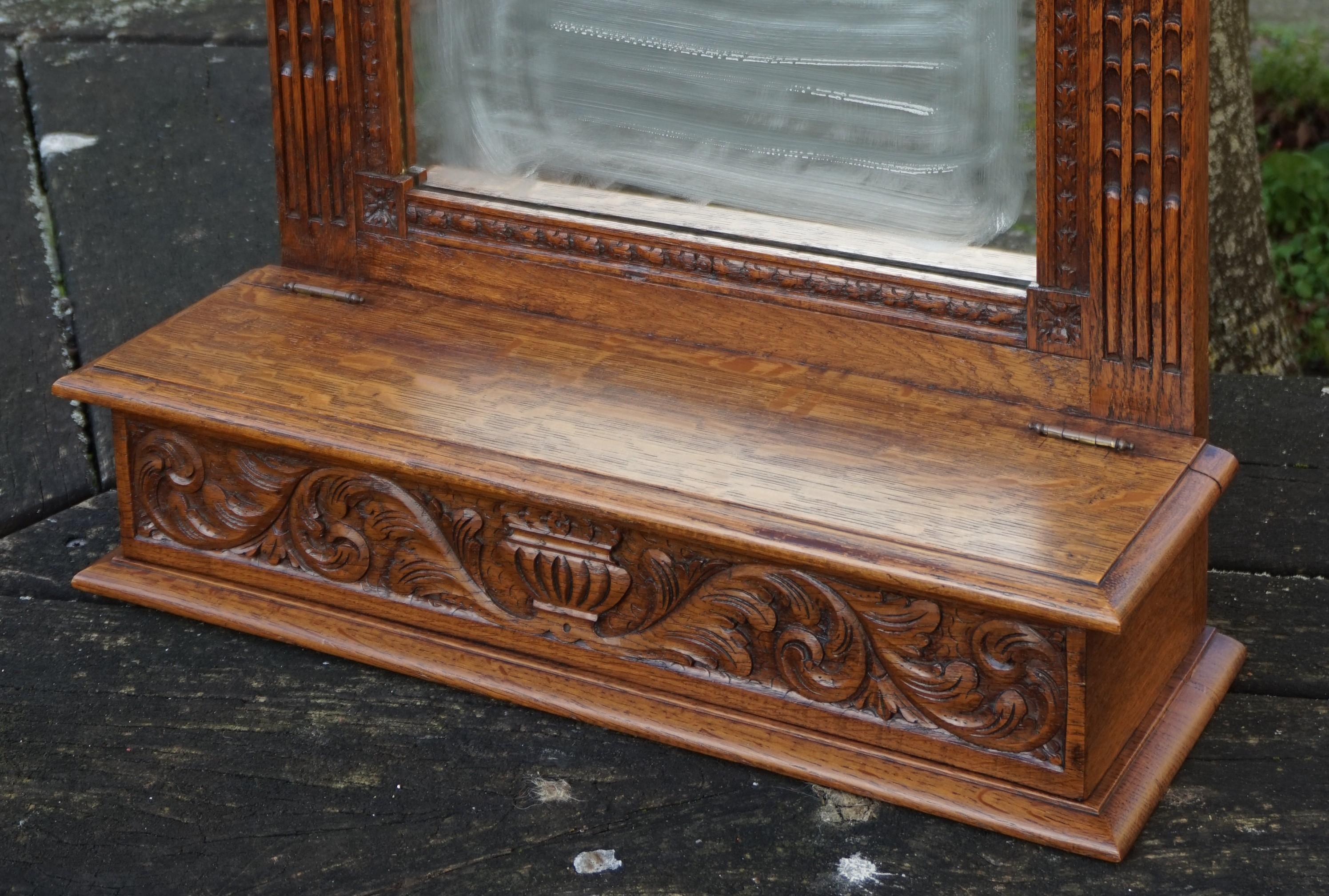 Hand Carved Renaissance Revival Wall Mirror with Lidded Gloves and Scarf Box 3