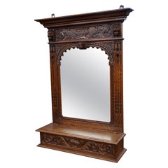 Hand Carved Renaissance Revival Wall Mirror with Lidded Gloves and Scarf Box
