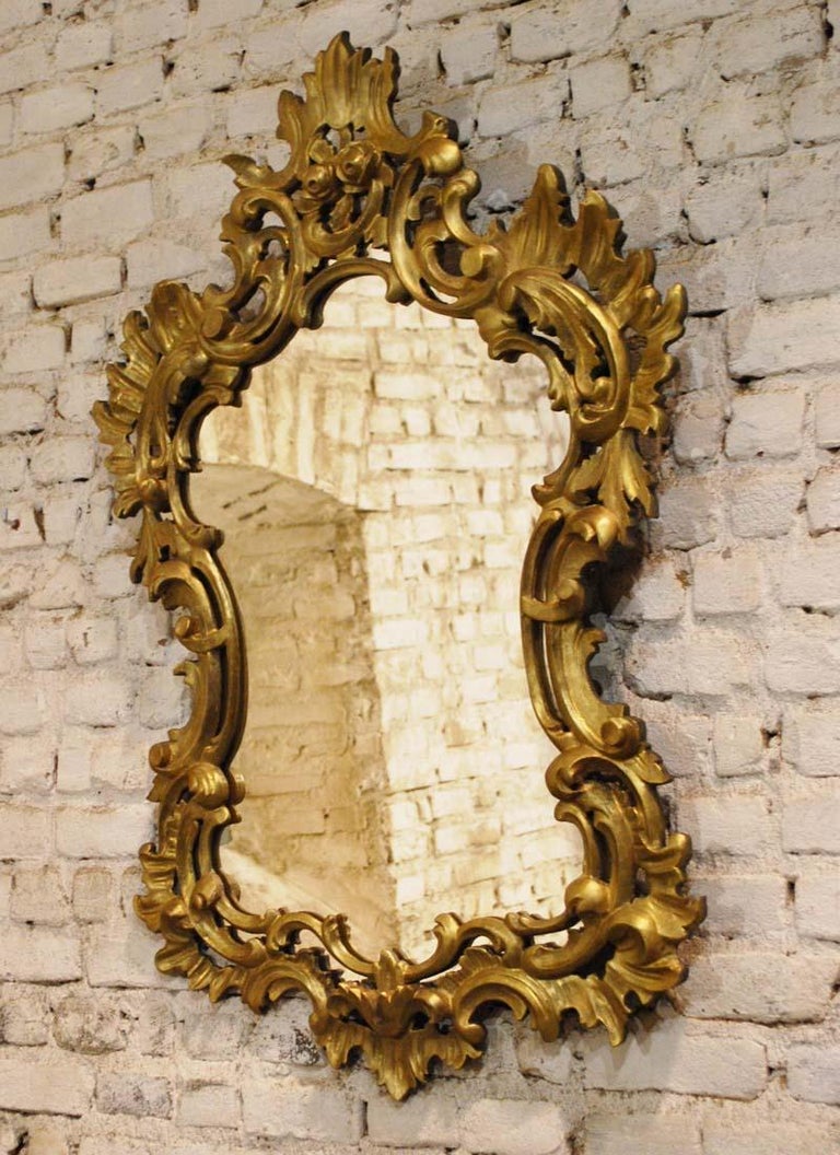 Antique Hand Carved Rococo Giltwood Italian Wall Mirror at 1stDibs