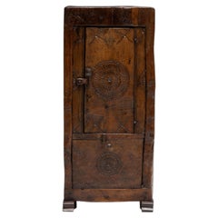 Antique Hand-Carved Rustic Wood Cabinet, Italy, 19th Century