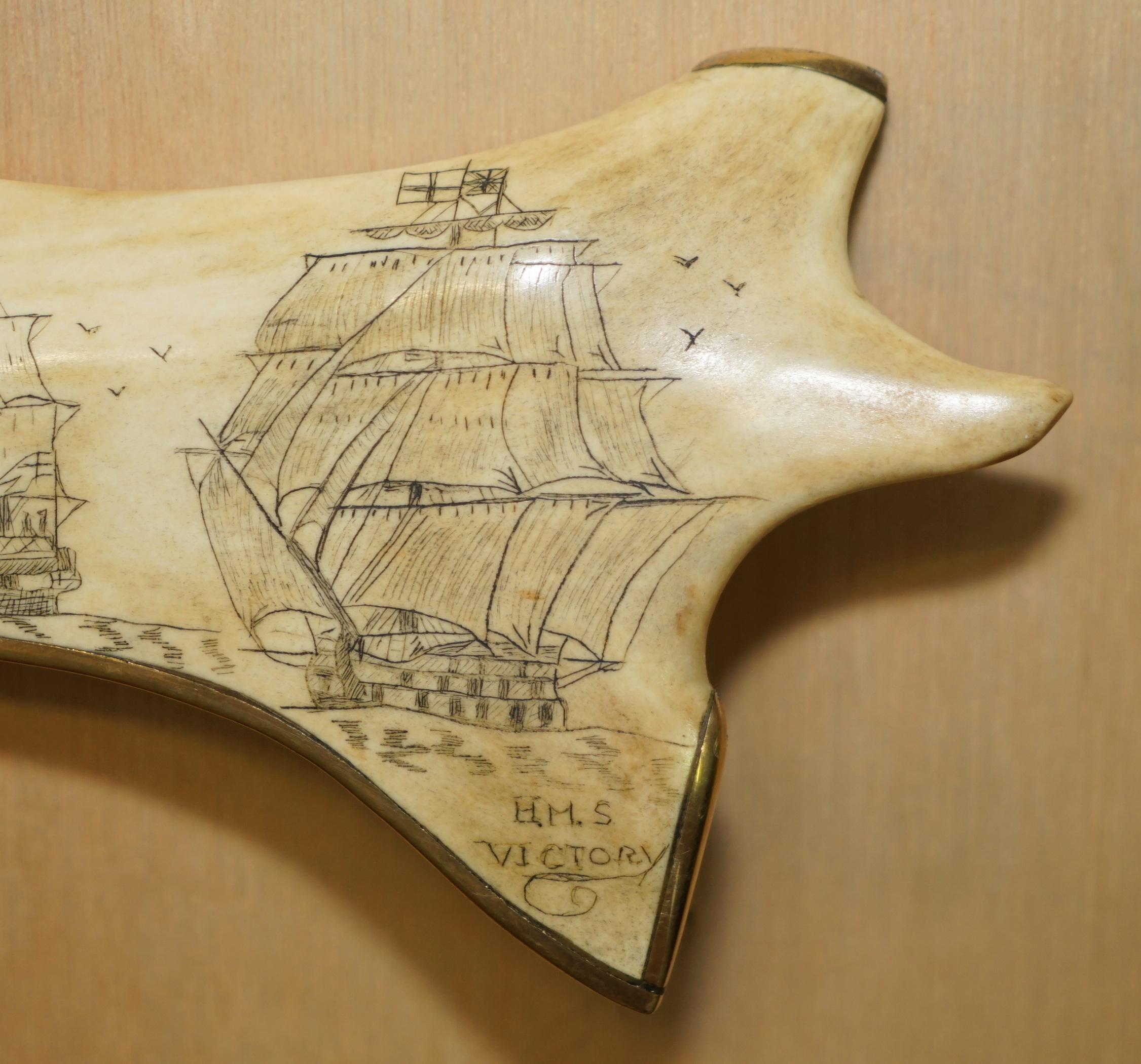 ANTiQUE HAND CARVED SAILORS WALKING STICK OF H.M.S VICTORY ENDEAVOUR CUTTY SARK For Sale 3