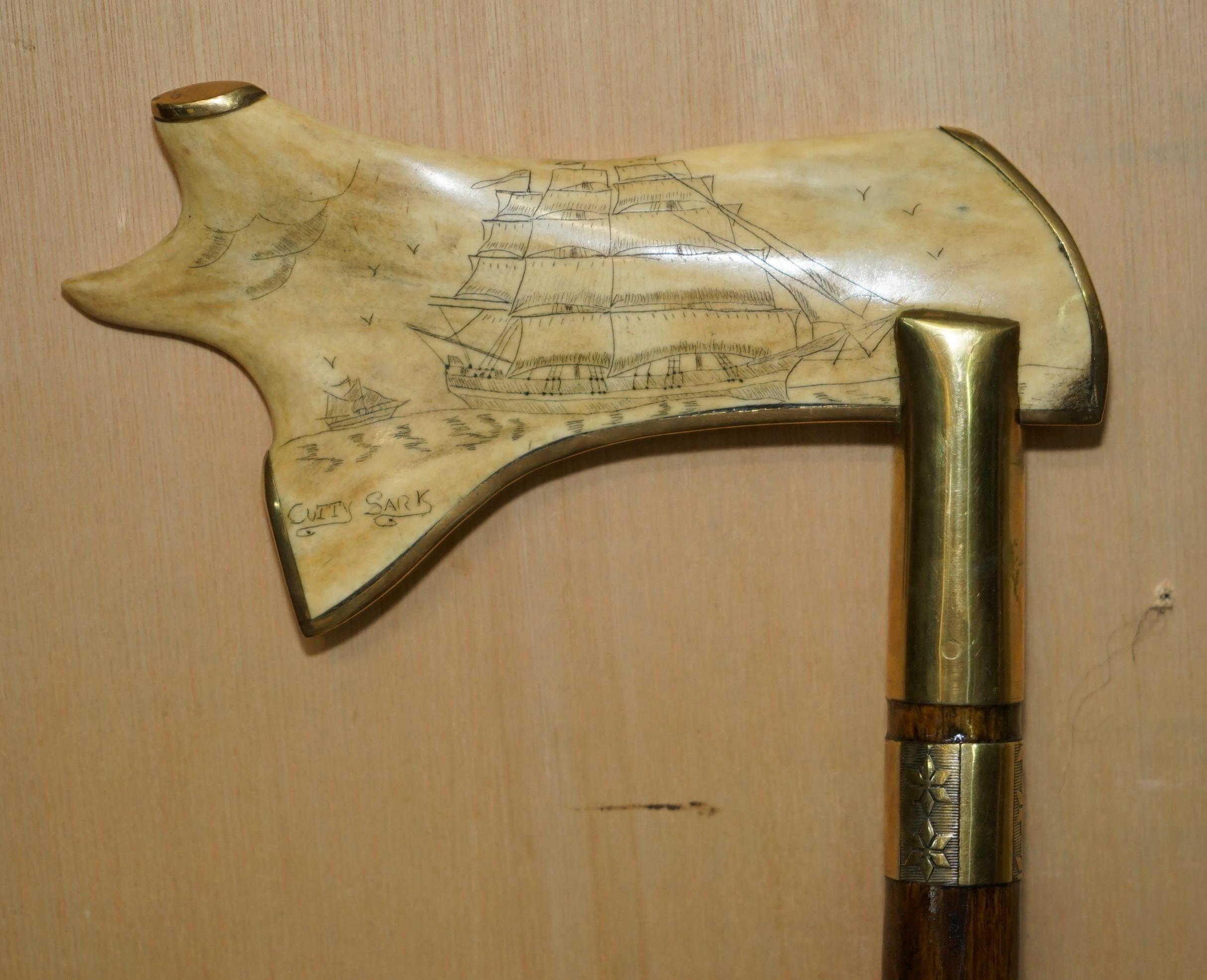 Victorian ANTiQUE HAND CARVED SAILORS WALKING STICK OF H.M.S VICTORY ENDEAVOUR CUTTY SARK For Sale