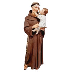 Antique Hand-Carved Saint Anthony Religious Sculpture