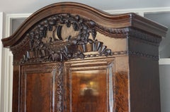 Antique Hand-Carved Scandinavian Arts & Crafts Viking Ship and Walhalla Cabinet