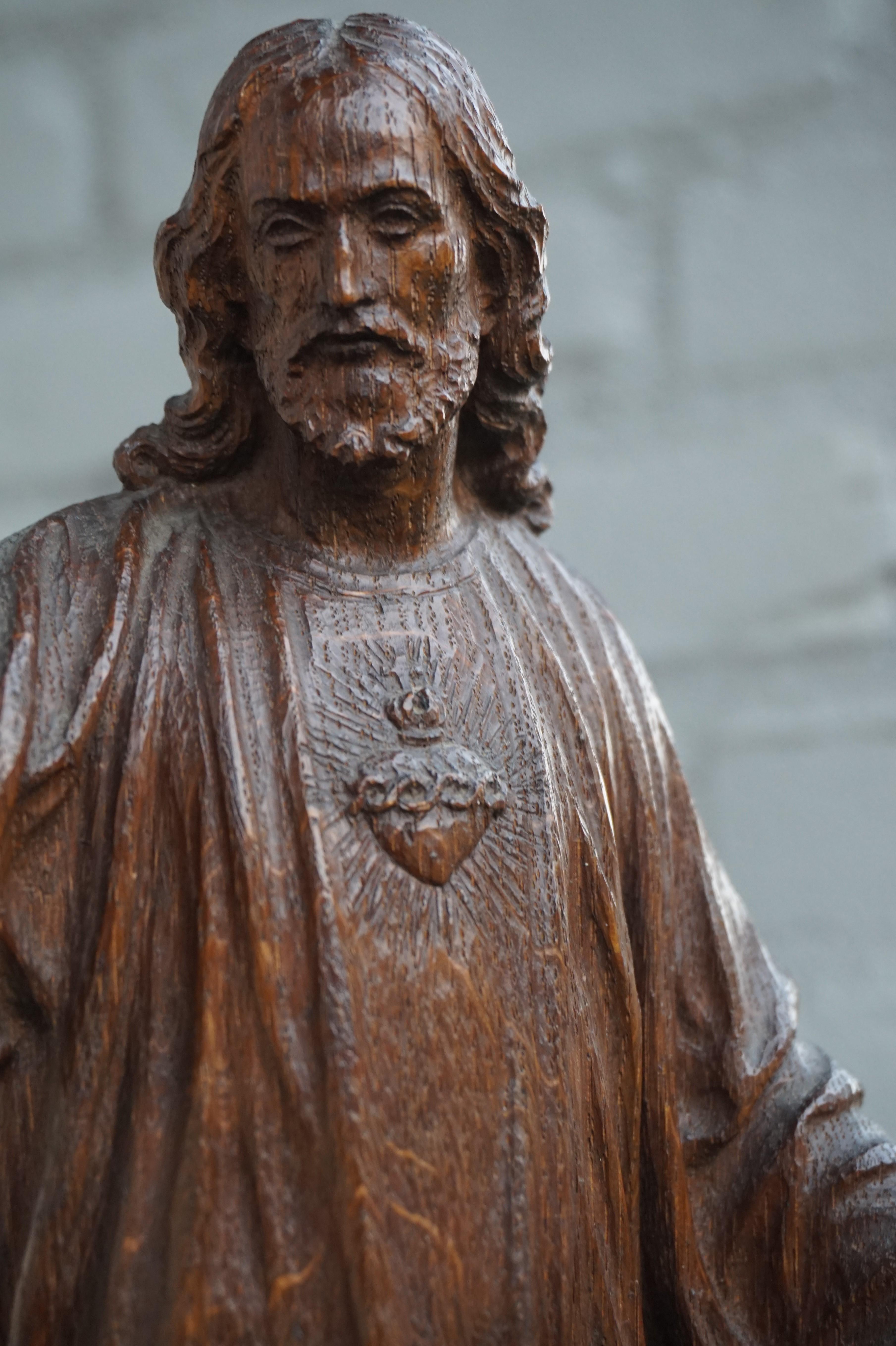 Beautiful Holy Heart of Christ sculpture by master carver Bruno Gerrits, (1881-1971).

The art of carving sculptures out of wood was passed on for many centuries and we feel that the last generation of master carvers died out in the 20th century.