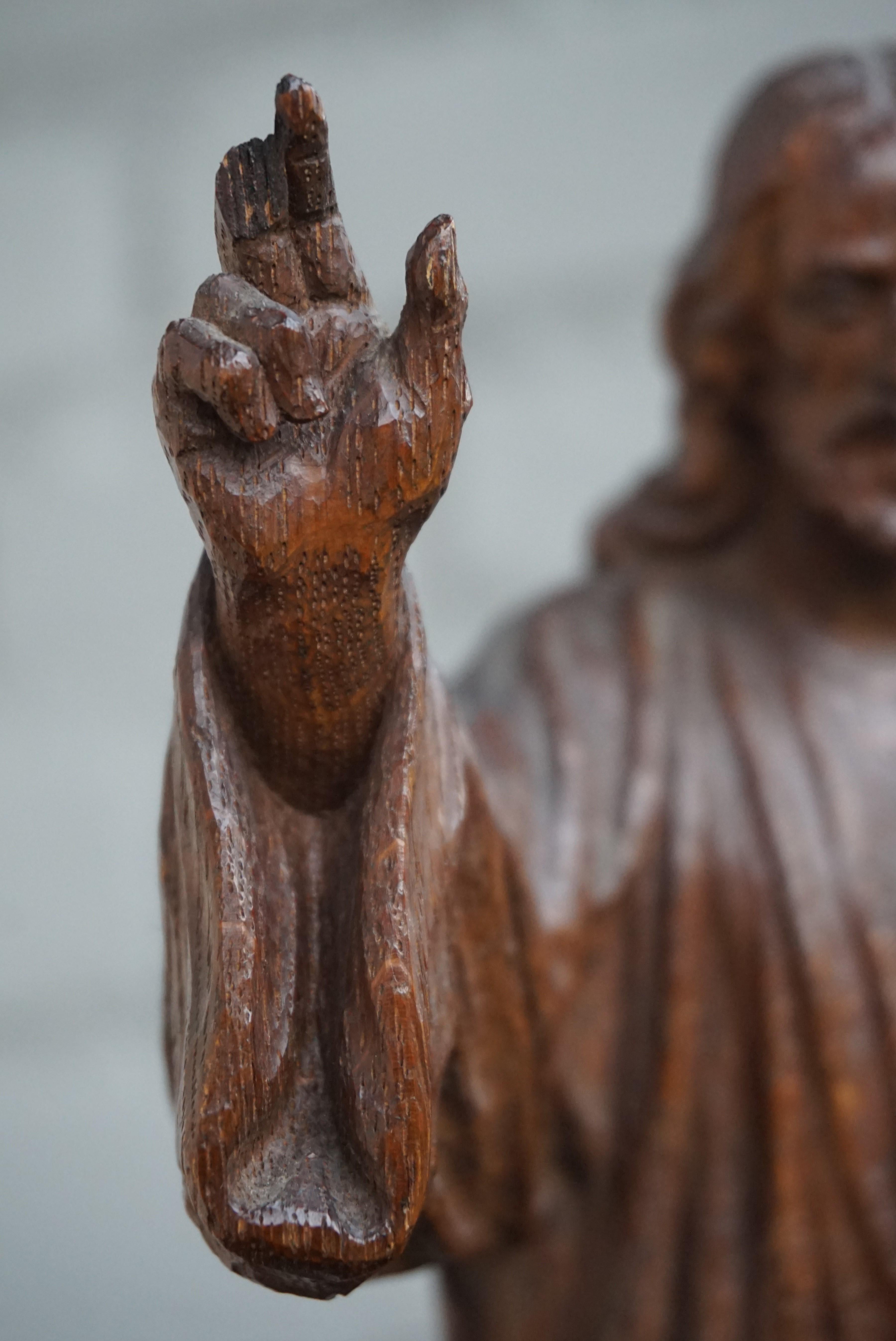 20th Century Antique and Hand Carved Sculpture of Our Lord & Teacher Jesus by Bruno Gerrits