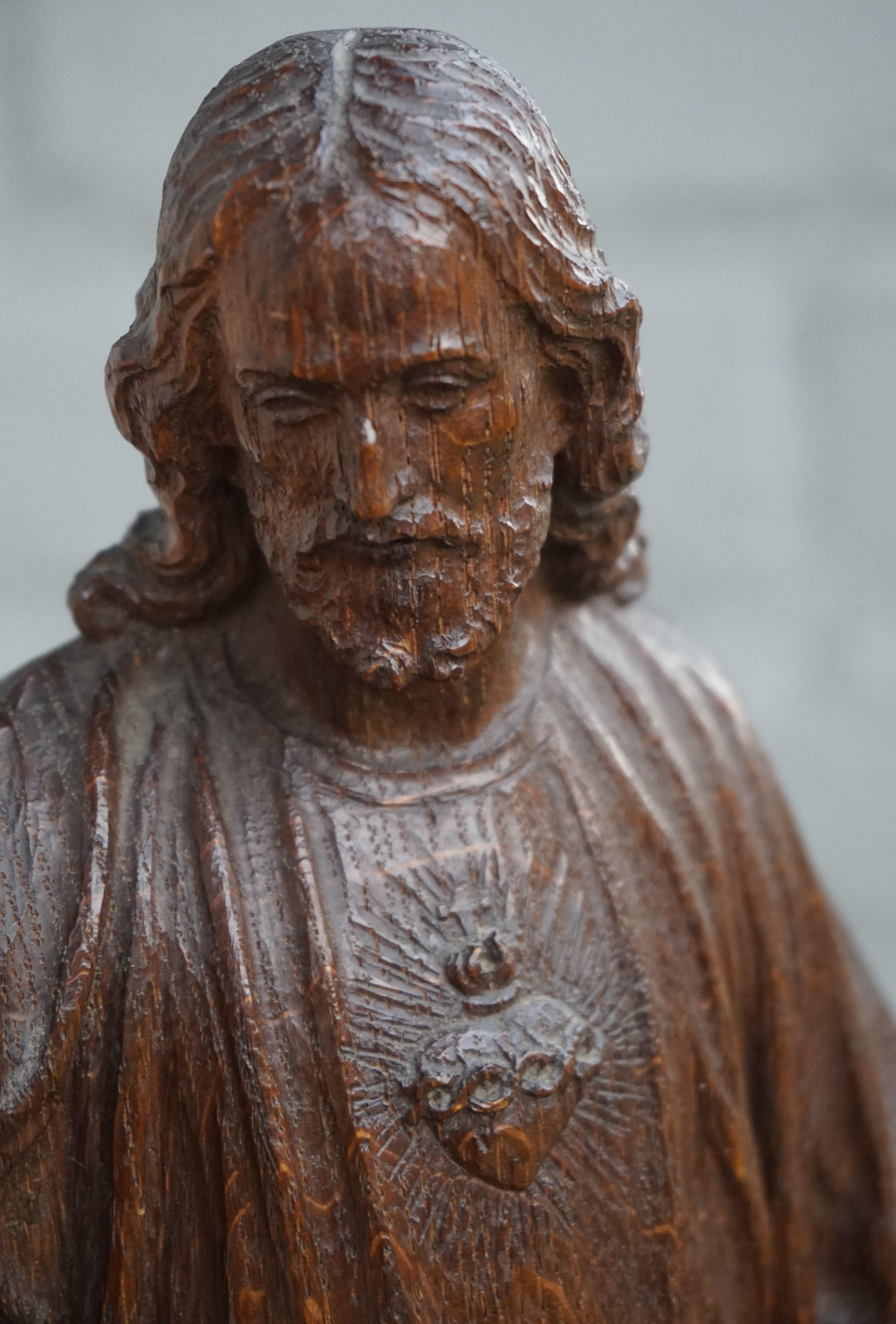 Oak Antique and Hand Carved Sculpture of Our Lord & Teacher Jesus by Bruno Gerrits