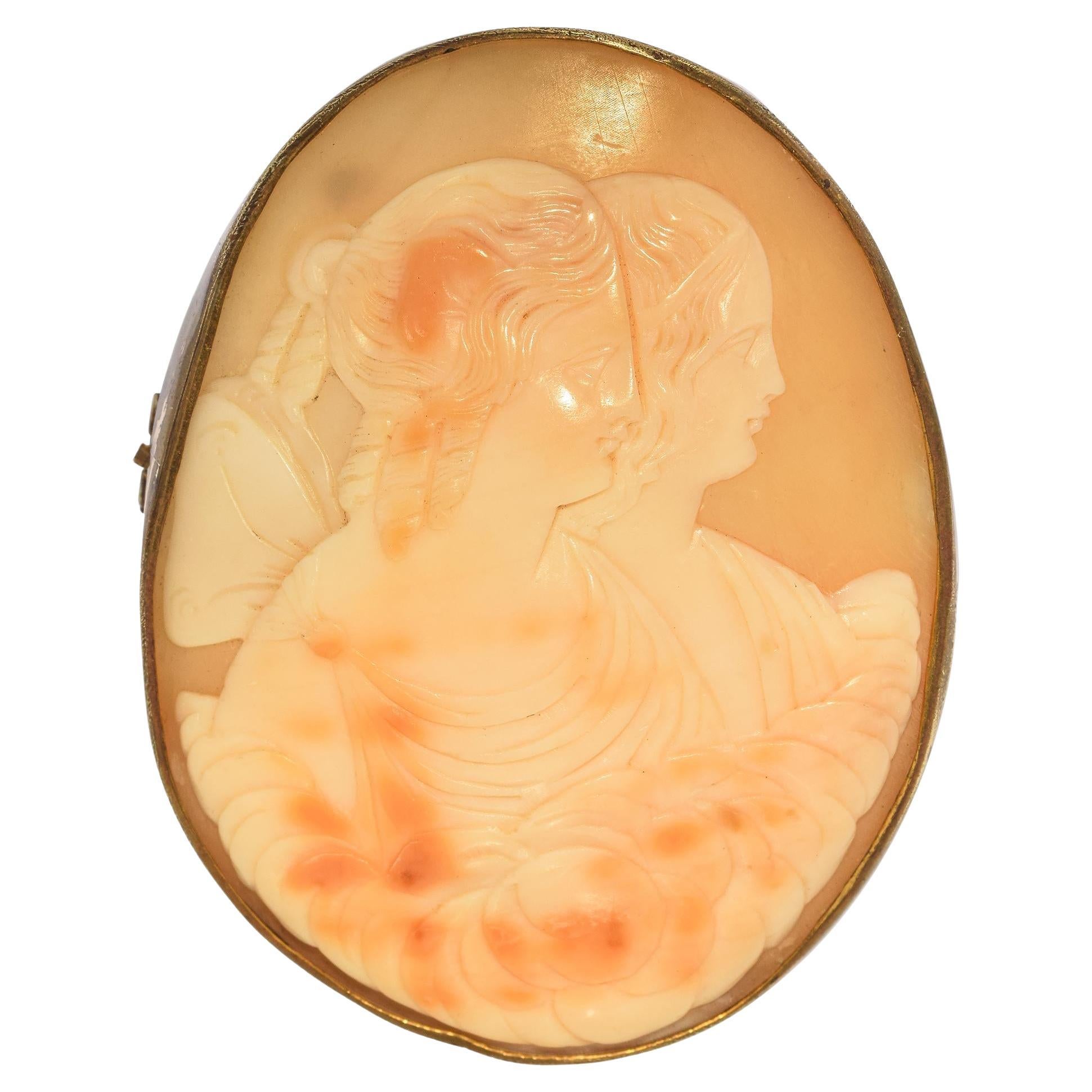 Antique Hand Carved Shell Cameo Brooch