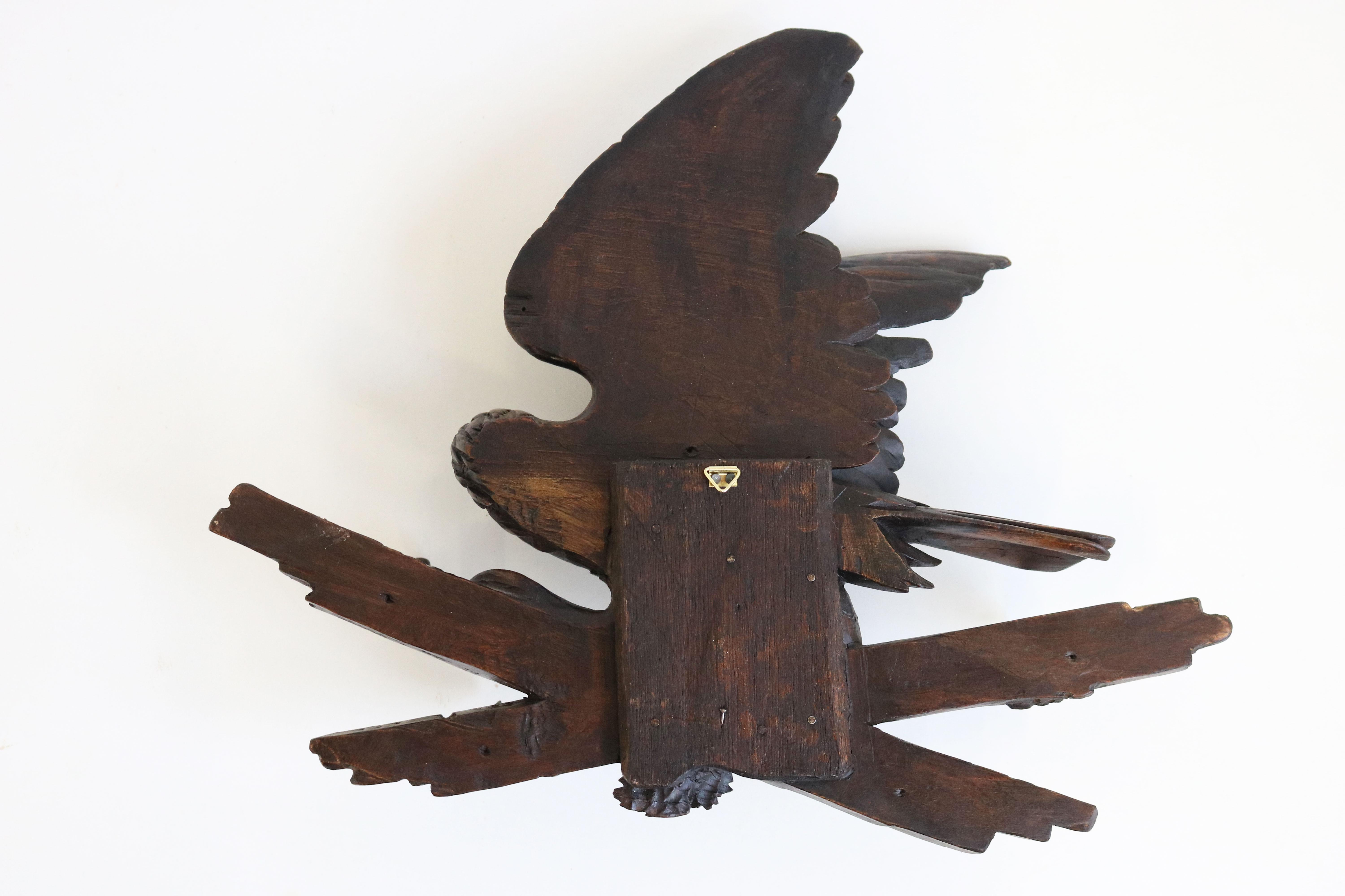 Antique Hand-Carved Small Black Forest Coat or Key Rack with Eagle 19th Century  4