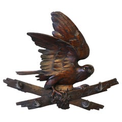 Antique Hand-Carved Small Black Forest Coat or Key Rack with Eagle 19th Century 