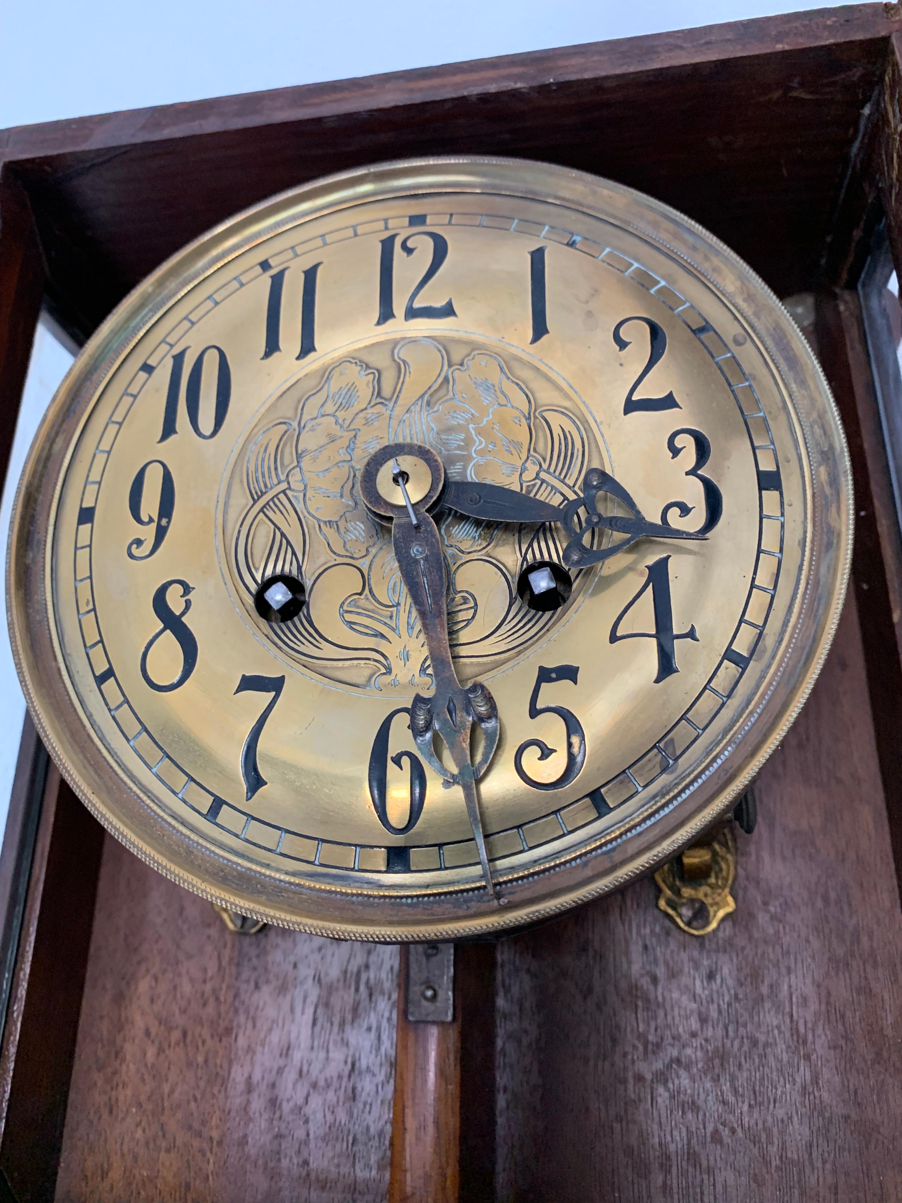 Antique Hand Carved Solid Nutwood Jugendstil Wall Clock with Rare Flower Design 6
