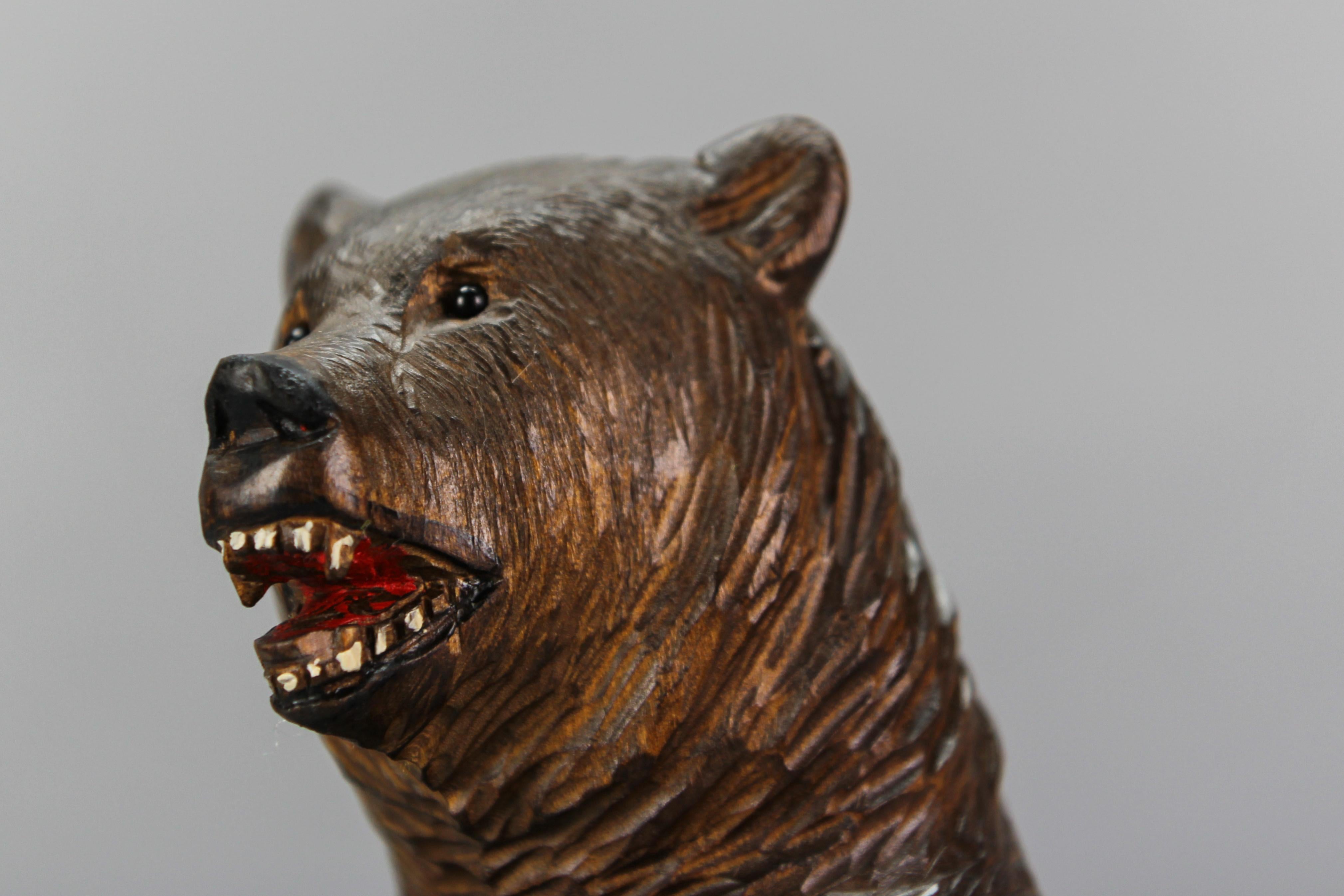 Hand-Carved Antique Hand Carved Standing Bear Figure, Germany, circa 1920