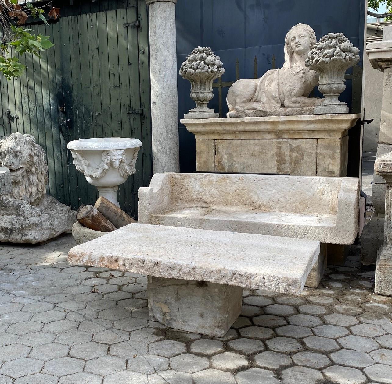 Hand-Carved Antique Hand Carved Stone Garden Low Coffee Farm Outdoor Indoor Table La Maison