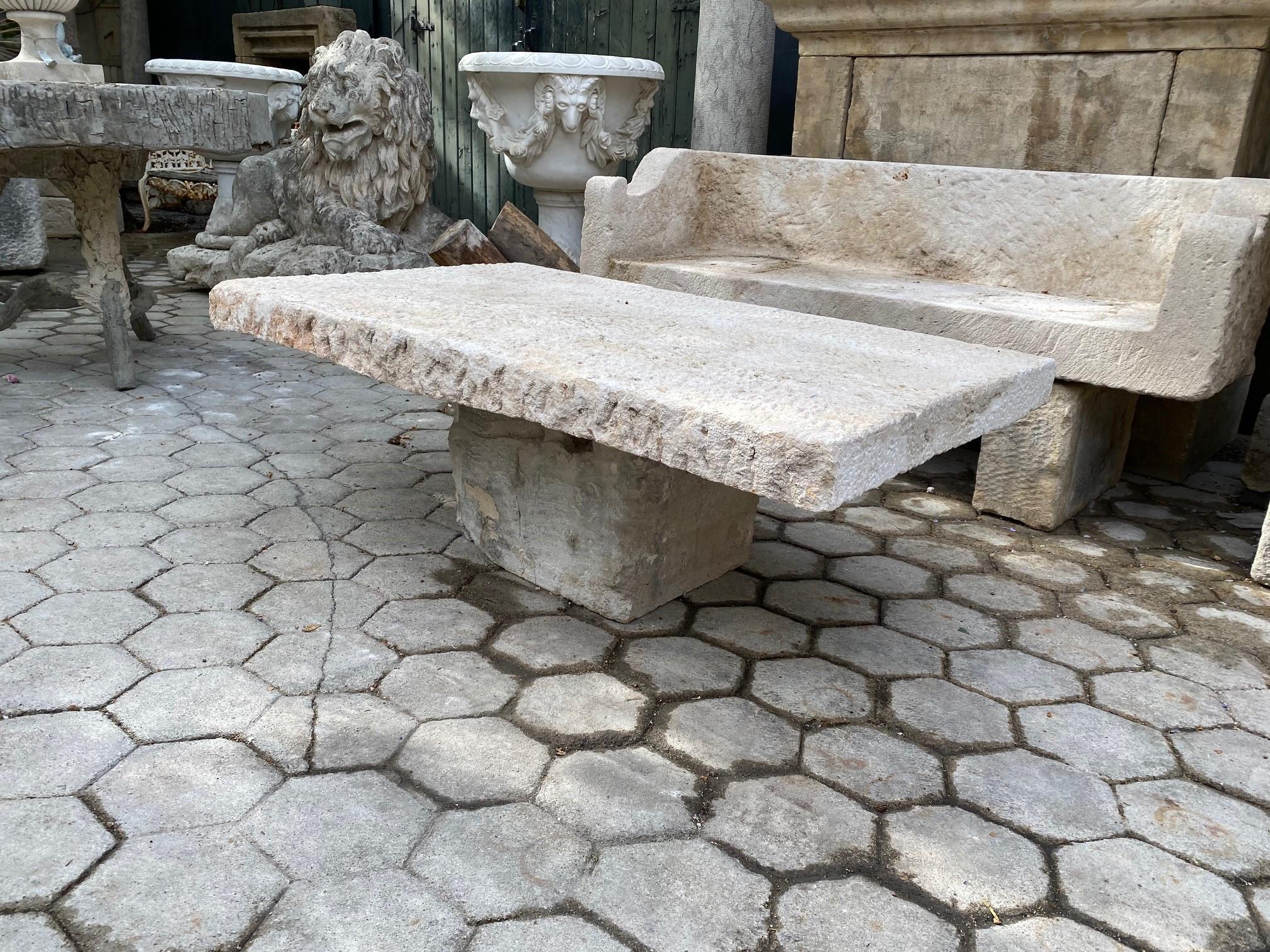 Antique Hand Carved Stone Garden Low Coffee Farm Outdoor Indoor Table La Maison In Good Condition In West Hollywood, CA