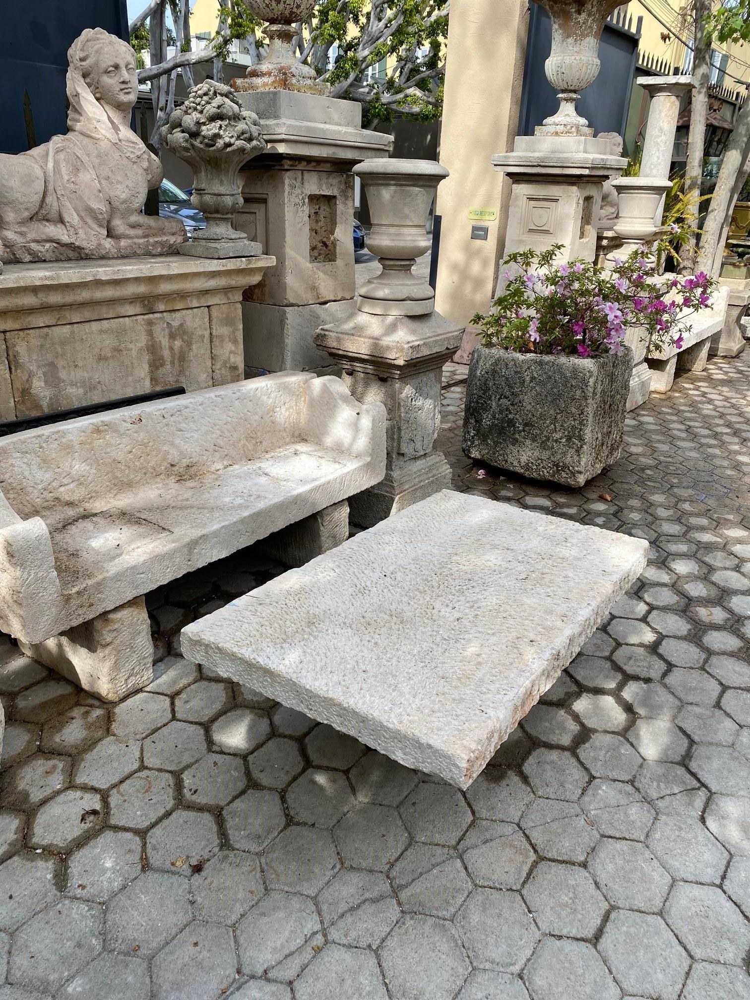 18th Century and Earlier Antique Hand Carved Stone Garden Low Coffee Farm Outdoor Indoor Table La Maison