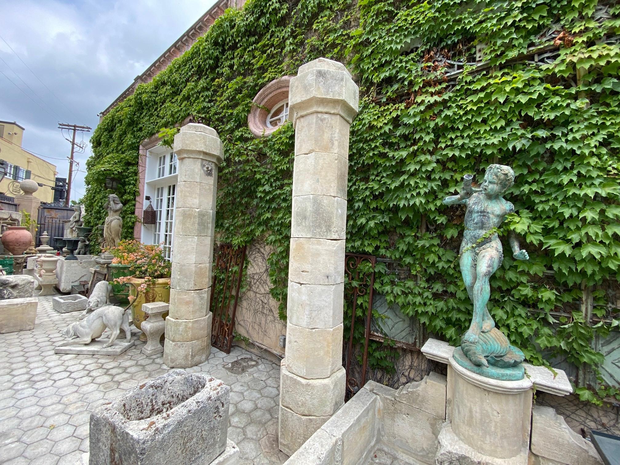 Antique Hand Carved Stone Garden Pillars Columns Posts & Base Pedestal Dealer LA 3