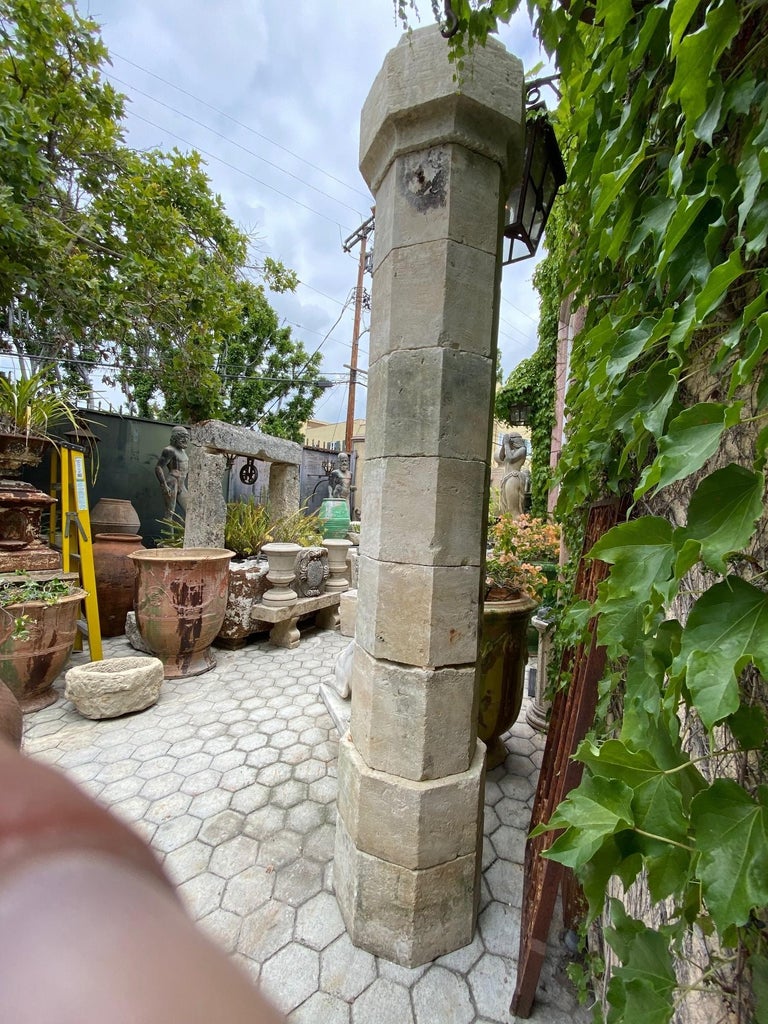 Antique Hand Carved Stone Garden Pillars Columns Posts and Base Pedestal Dealer LA For Sale at