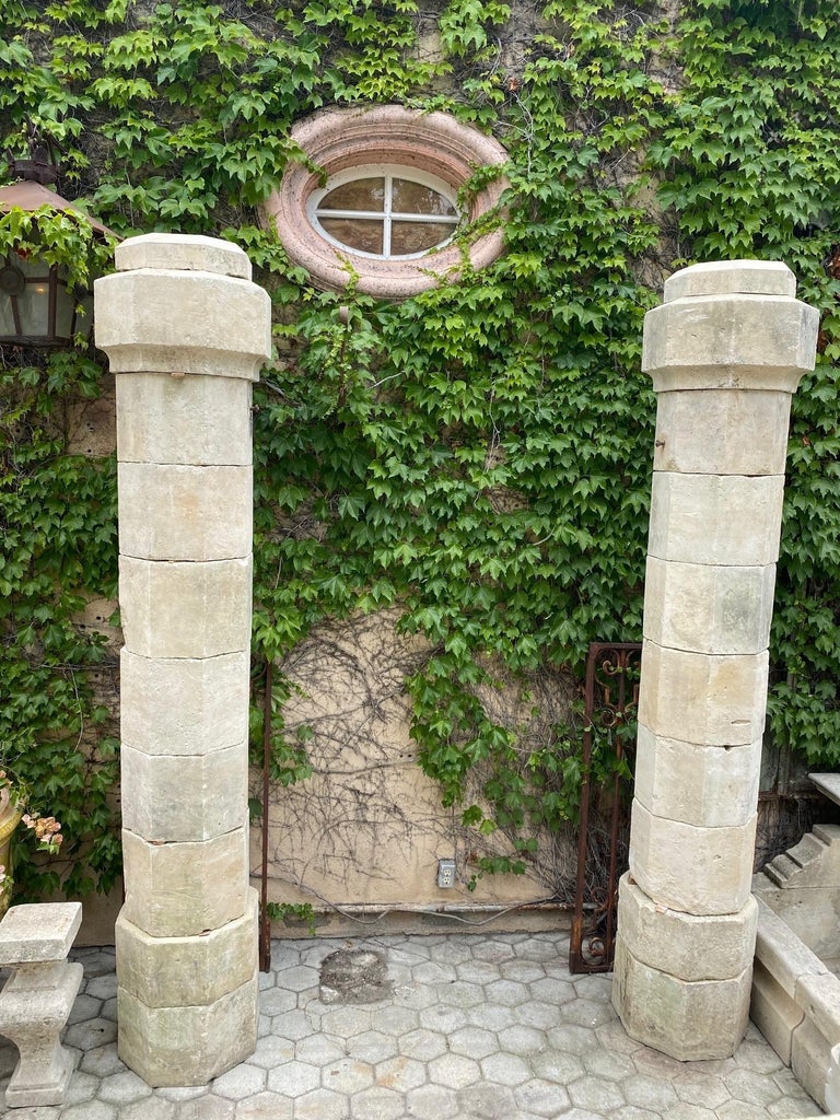 Antique Hand Carved Stone Garden Pillars Columns Posts and Base Pedestal Dealer LA For Sale at
