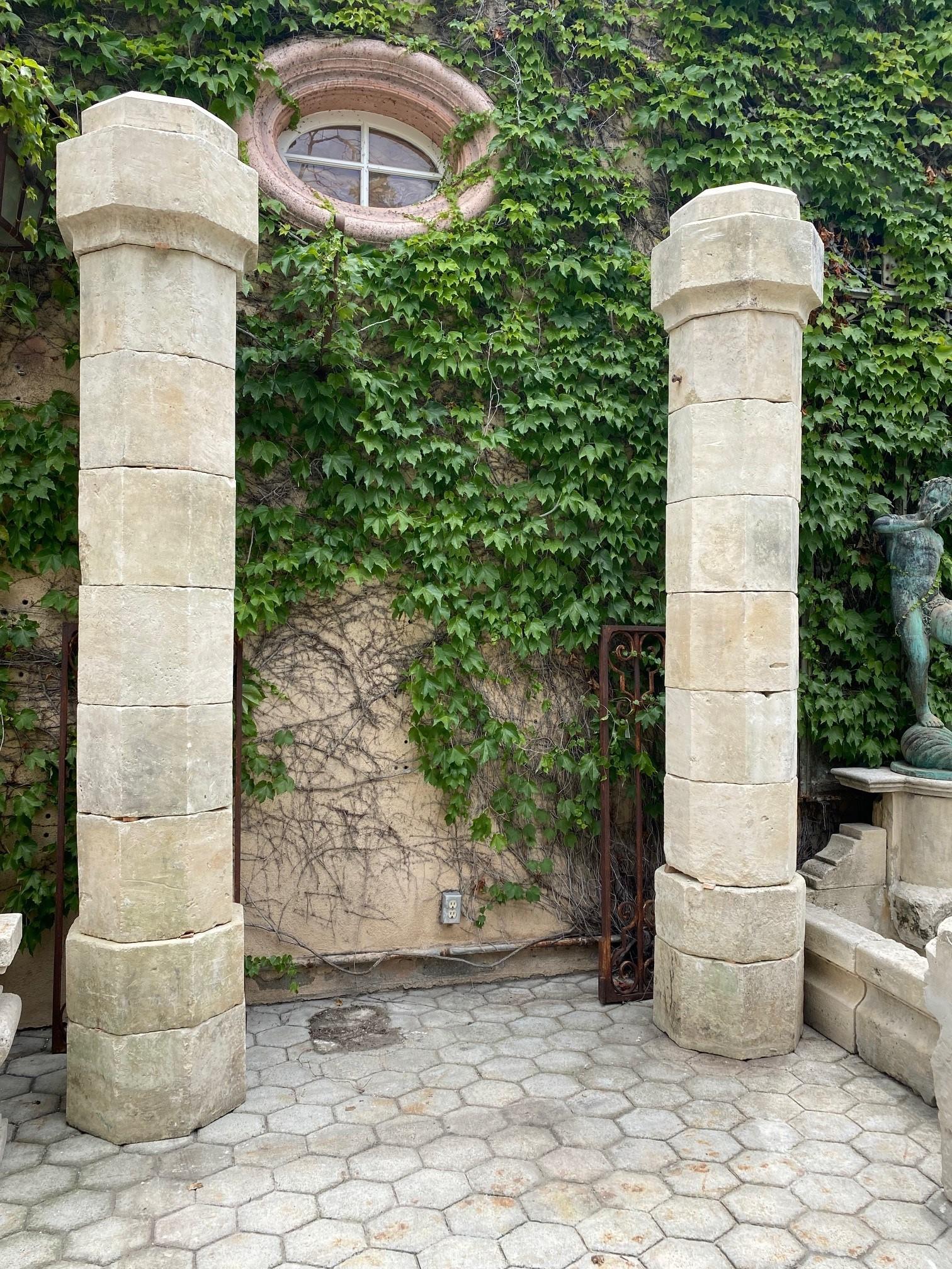 Antique Hand Carved Stone Garden Pillars Columns Posts & Base Pedestal Dealer LA 7
