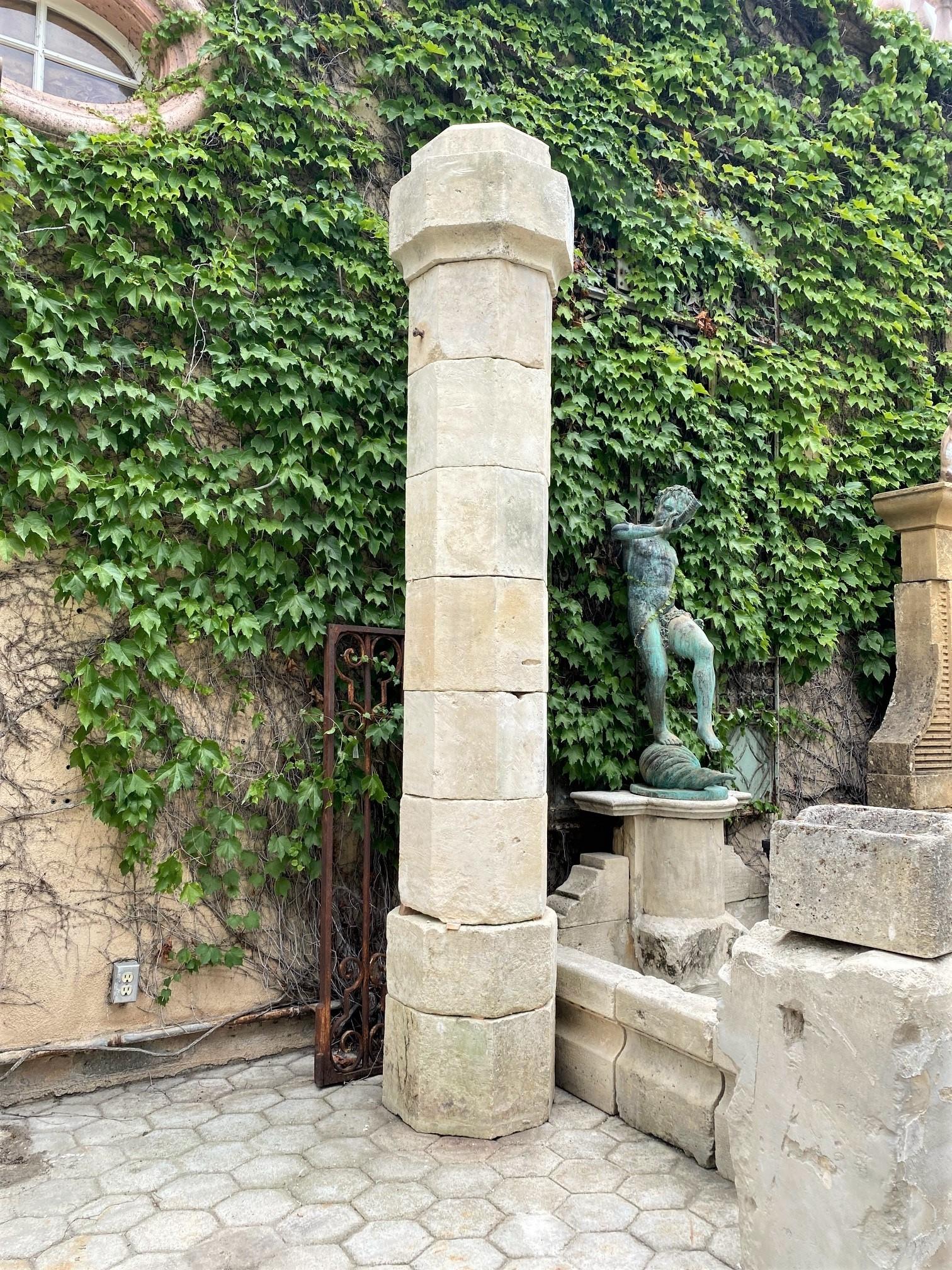 French Antique Hand Carved Stone Garden Pillars Columns Posts & Base Pedestal Dealer LA