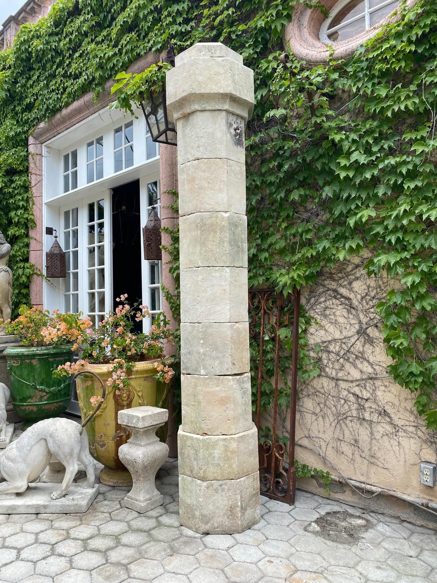 18th Century and Earlier Antique Hand Carved Stone Garden Pillars Columns Posts & Base Pedestal Dealer LA