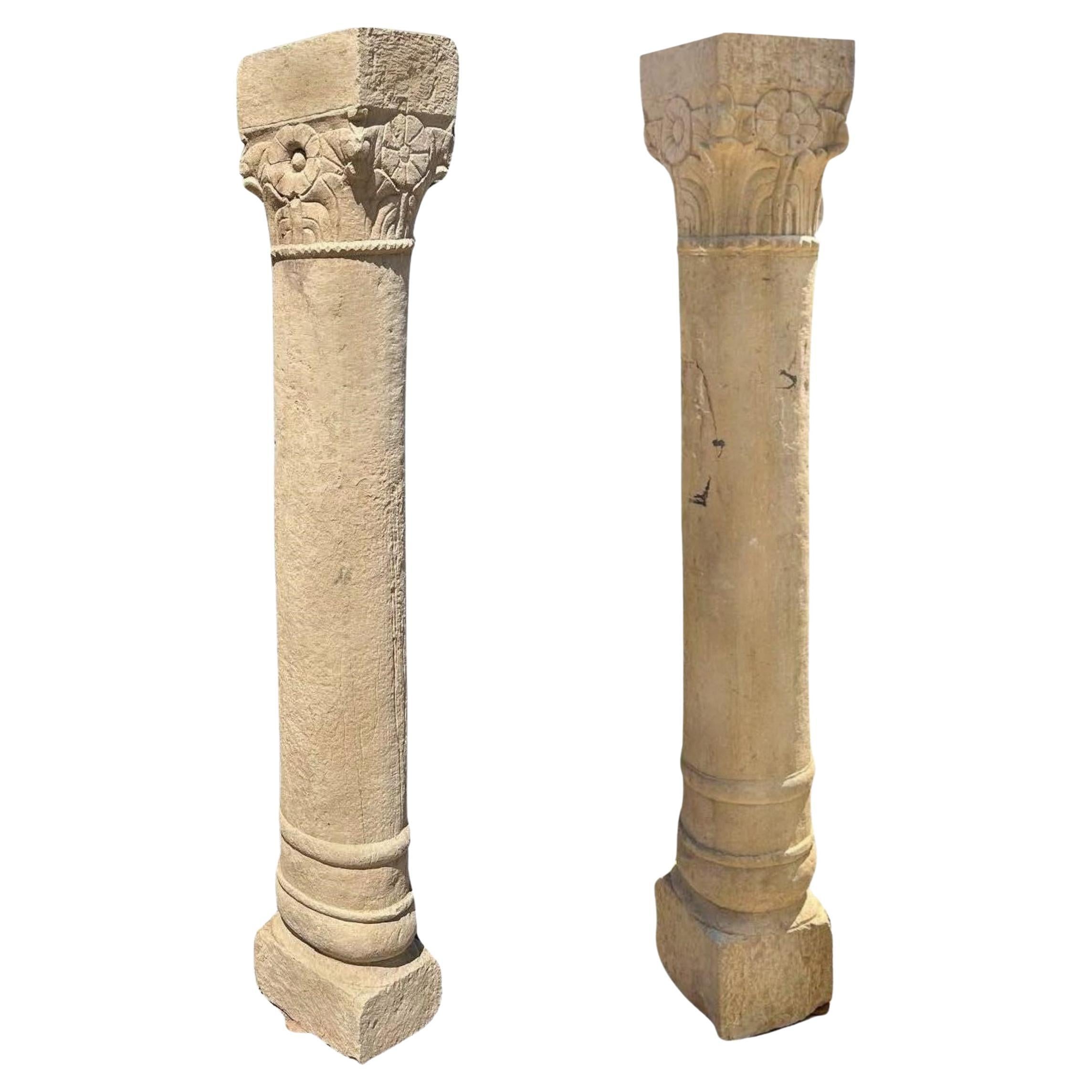 Antique Hand Carved Stone Garden Pillars Columns Posts 
Base Pedestal Dealer LA