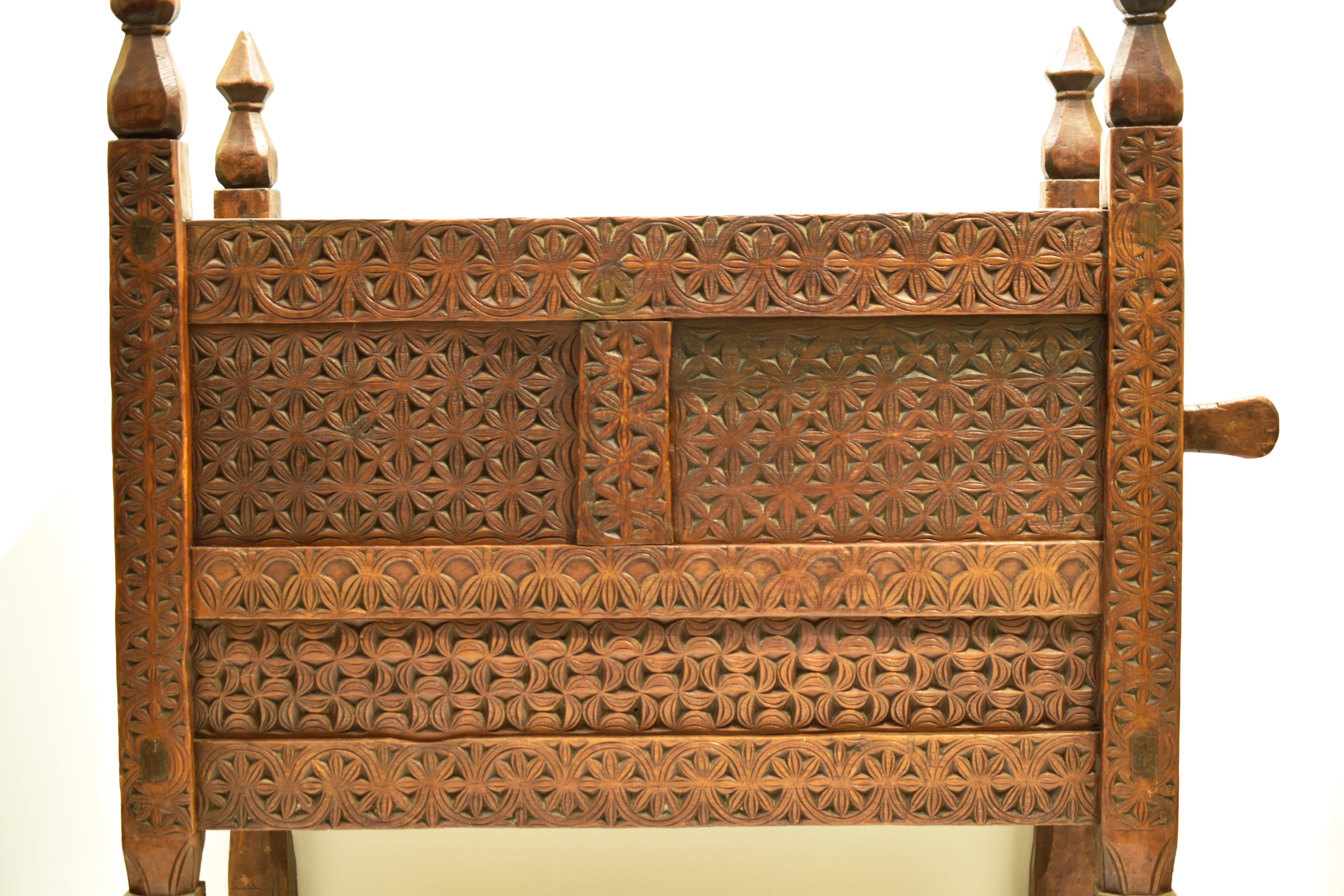 Swat, Pakistan
Period: mid-19th century
Entirely hand carved
Interlocking structure no gluing
Very good condition
Measurements: cm W113 x D59 x H121.5 cm.