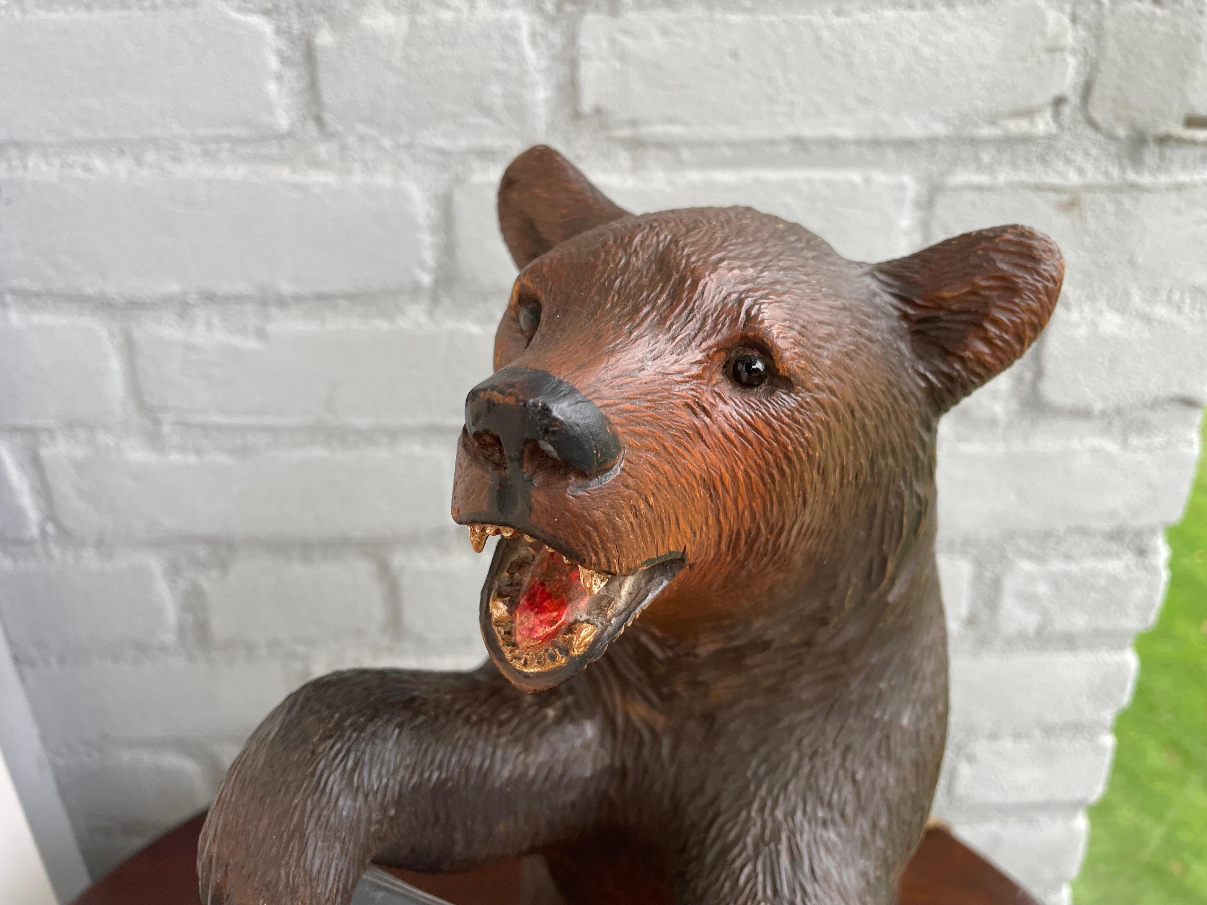 Antique Hand Carved Swiss Black Forest Bear Table / Desk Lamp with Maker's Marks 9
