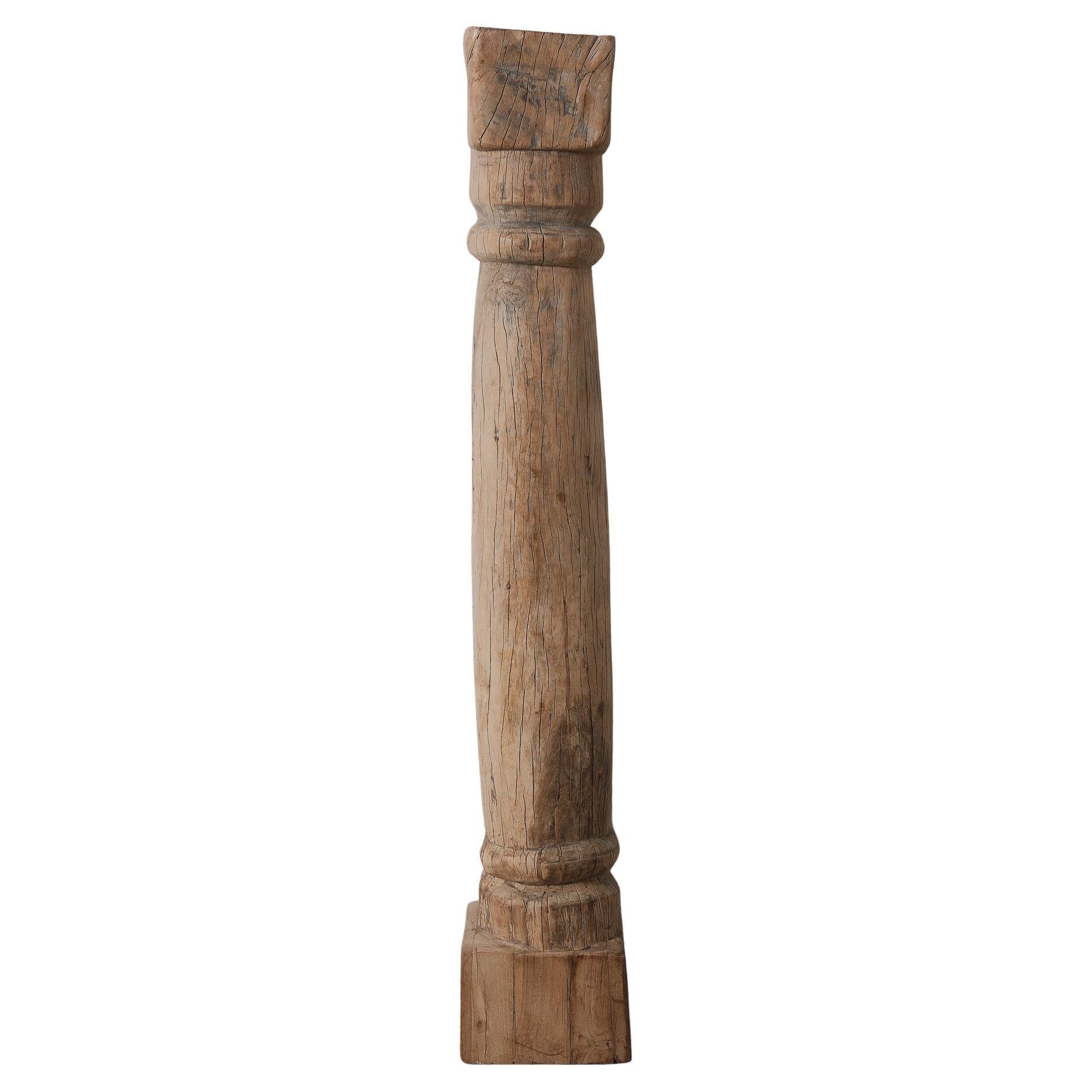 Antique Hand-Carved Teak Wood Column with Distressed Patina
